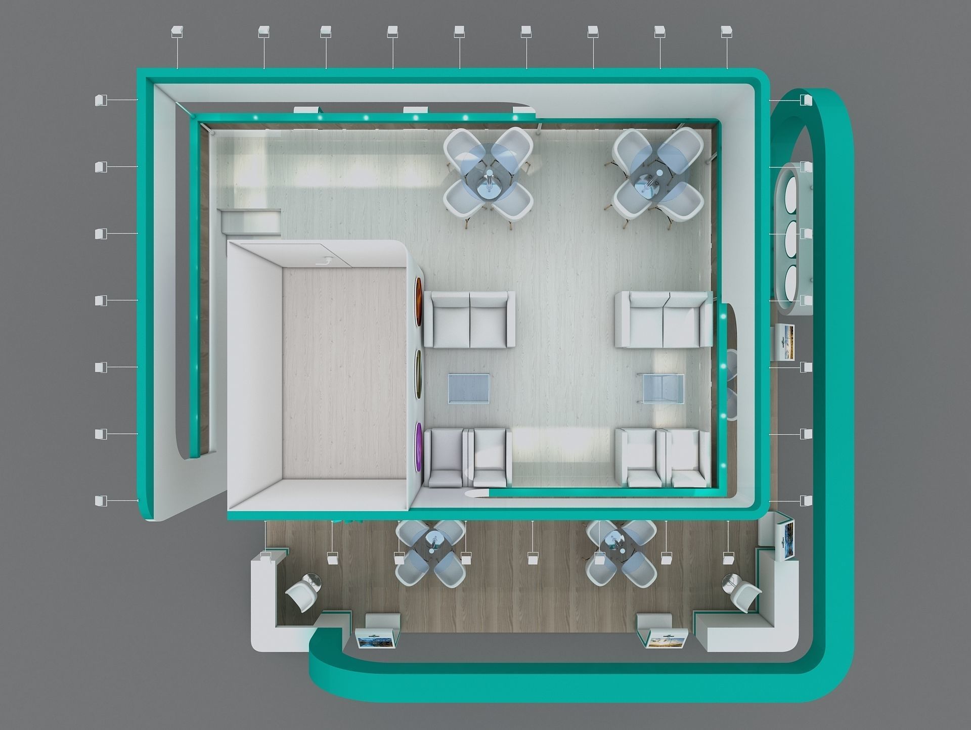 Exhibition Stand Booth Stall 9x9m Height 500 cm 4 Side Open 3D model_8