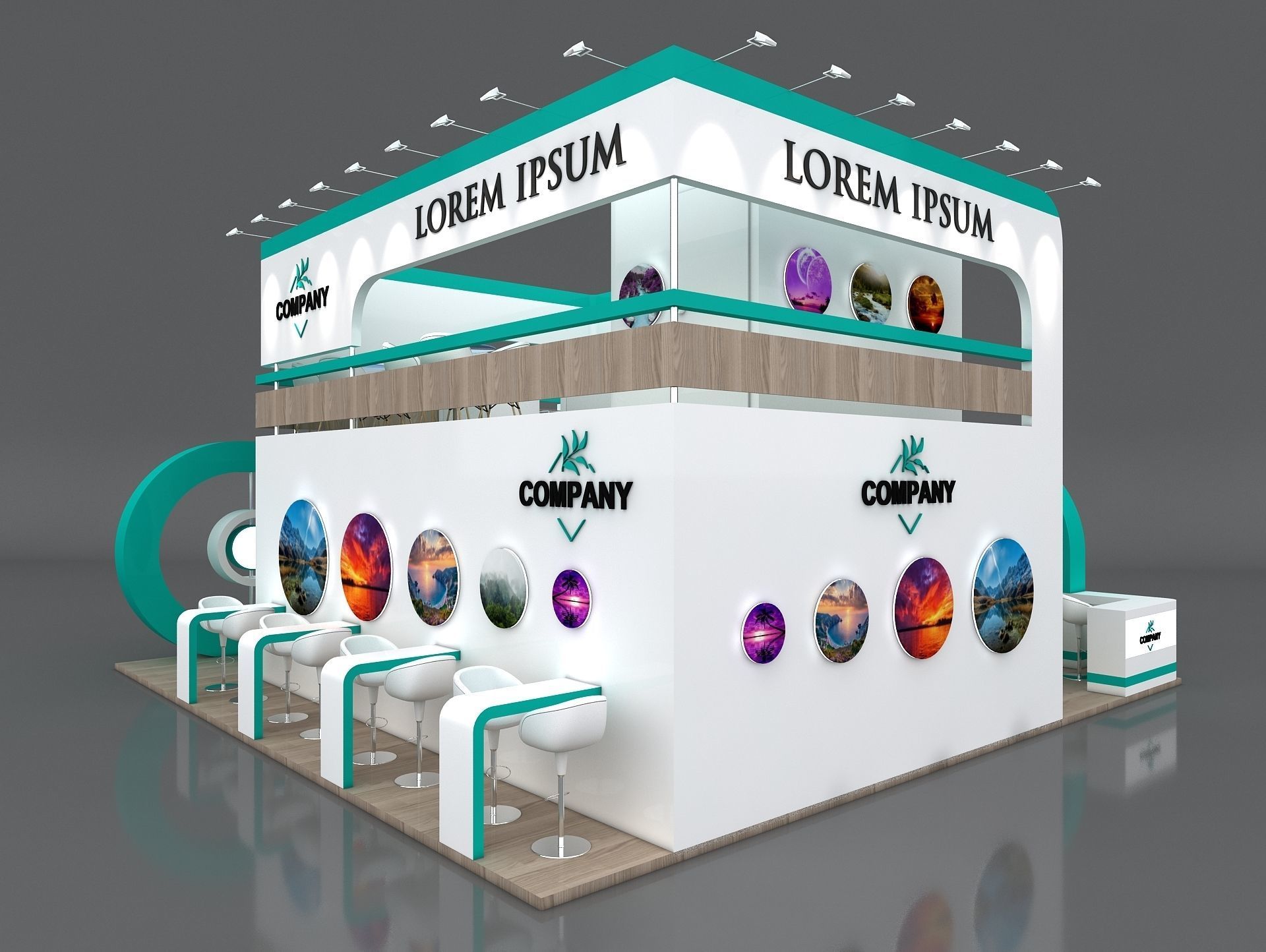 Exhibition Stand Booth Stall 9x9m Height 500 cm 4 Side Open 3D model_6