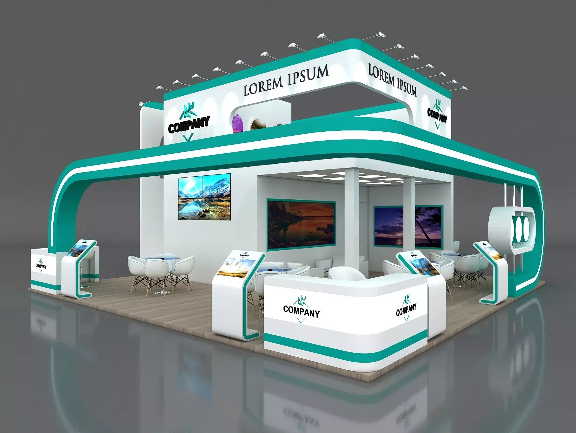 Exhibition Stand Booth Stall 9x9m Height 500 cm 4 Side Open 3D model_0