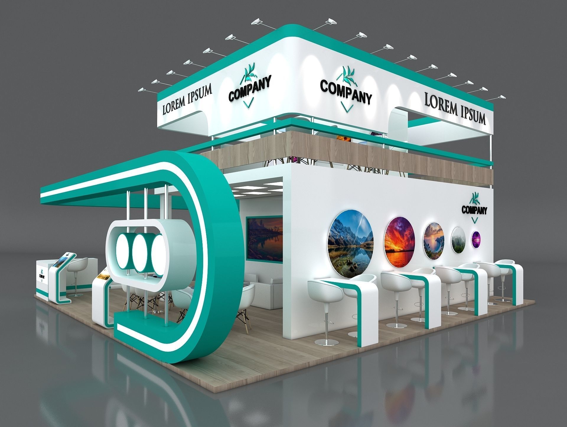 Exhibition Stand Booth Stall 9x9m Height 500 cm 4 Side Open 3D model_2