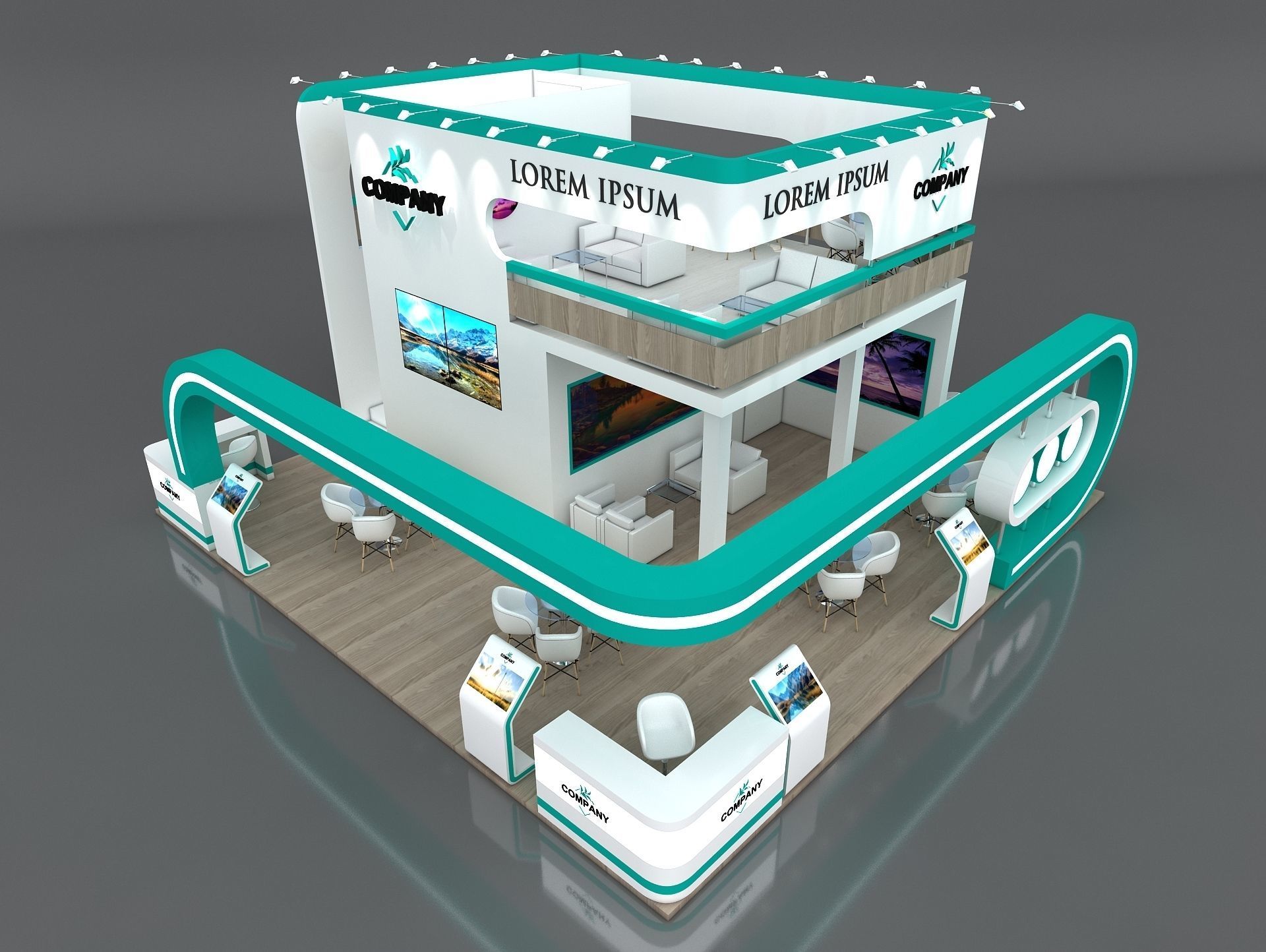 Exhibition Stand Booth Stall 9x9m Height 500 cm 4 Side Open 3D model_3