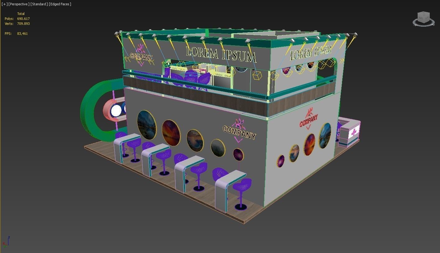 Exhibition Stand Booth Stall 9x9m Height 500 cm 4 Side Open 3D model_11