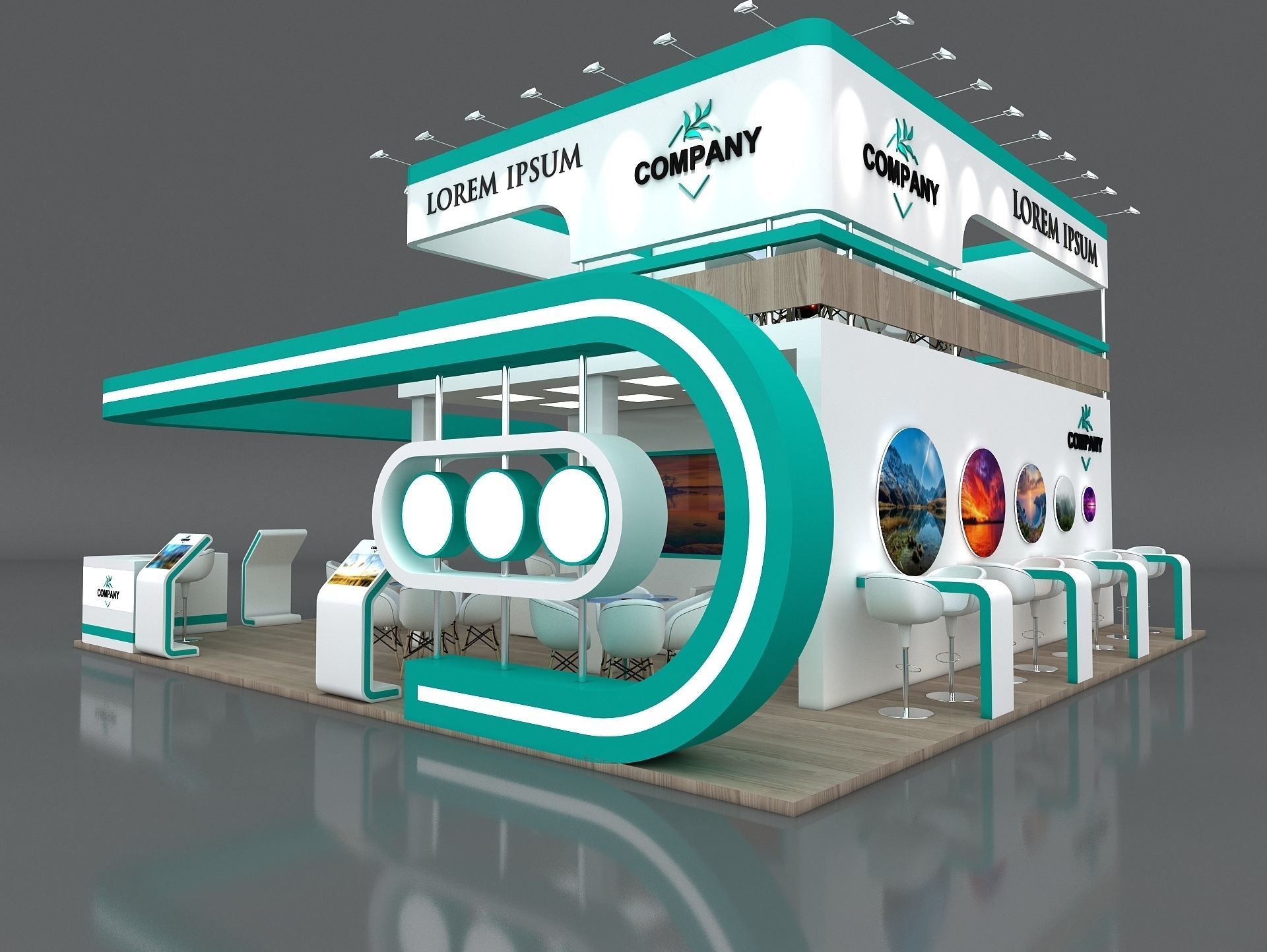 Exhibition Stand Booth Stall 9x9m Height 500 cm 4 Side Open 3D model_7