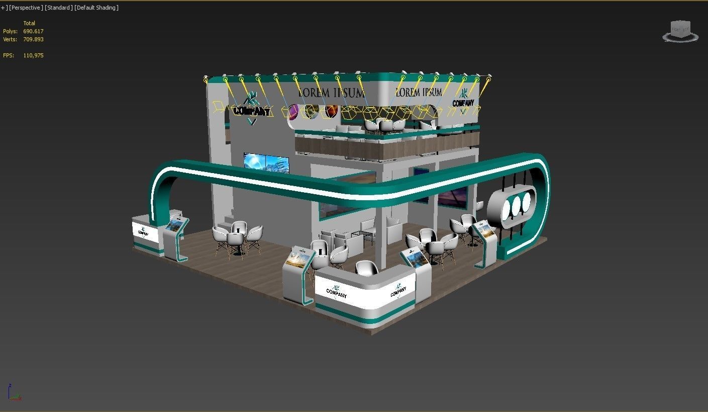 Exhibition Stand Booth Stall 9x9m Height 500 cm 4 Side Open 3D model_9