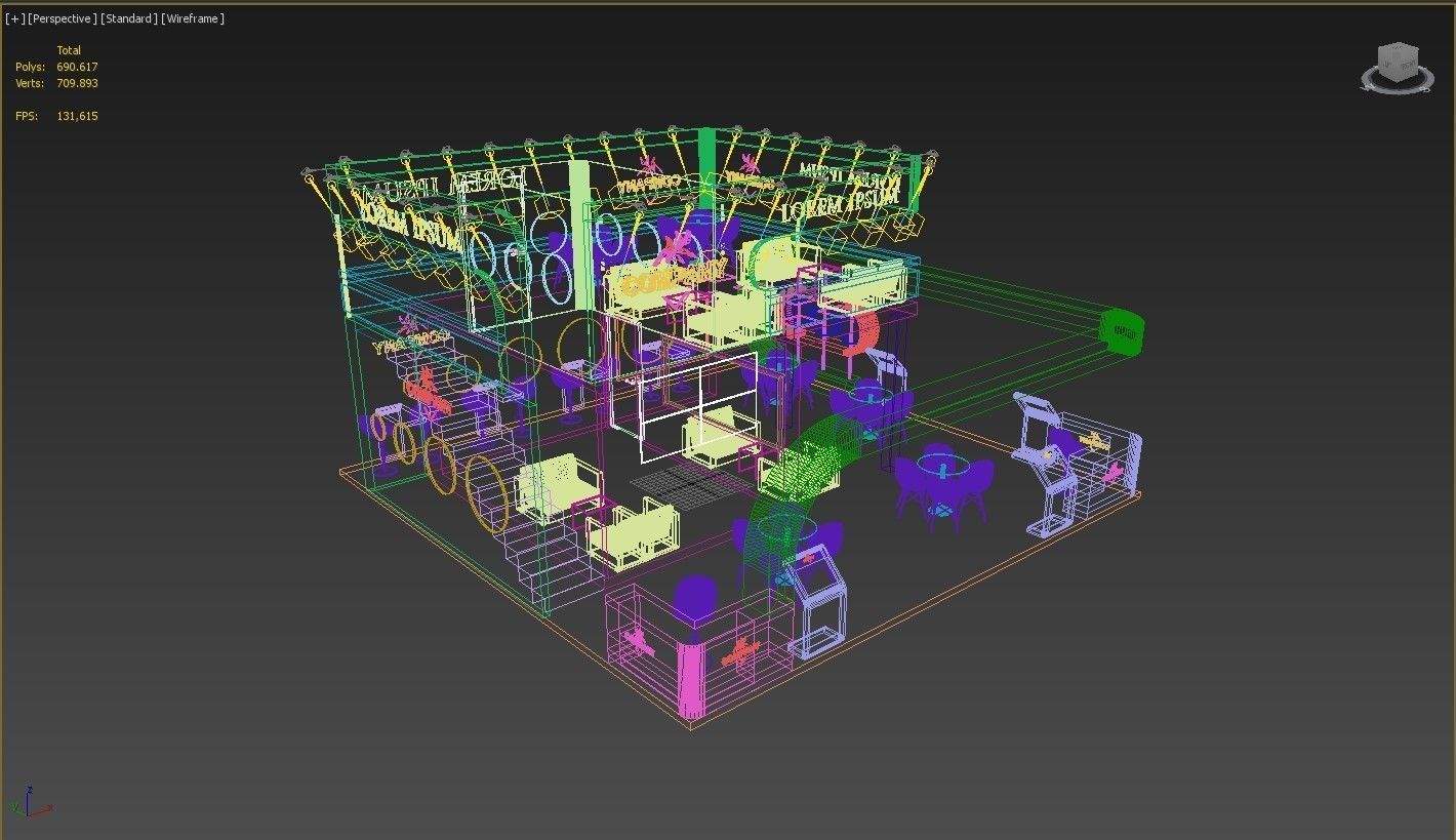 Exhibition Stand Booth Stall 9x9m Height 500 cm 4 Side Open 3D model_10