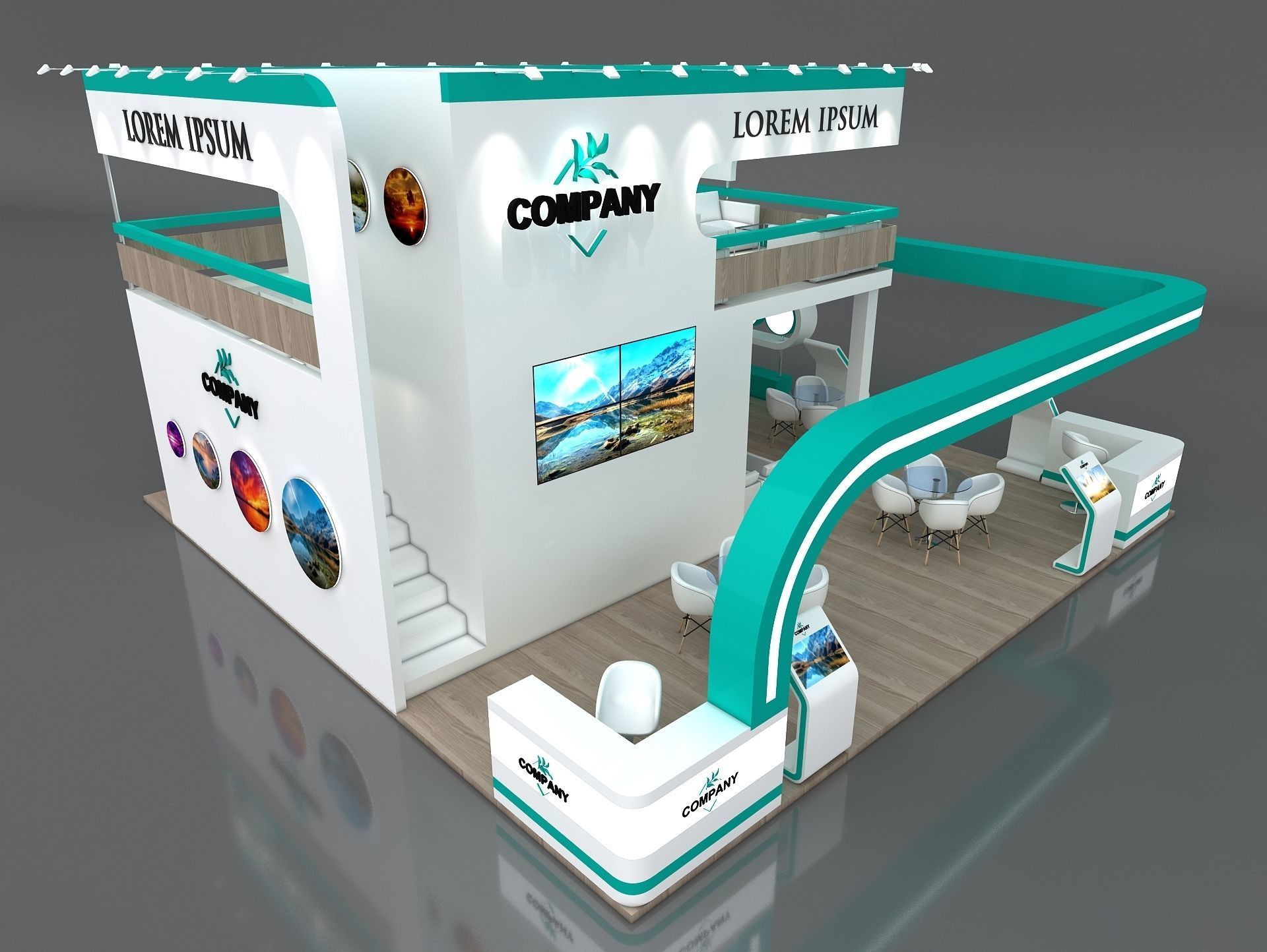 Exhibition Stand Booth Stall 9x9m Height 500 cm 4 Side Open 3D model_4