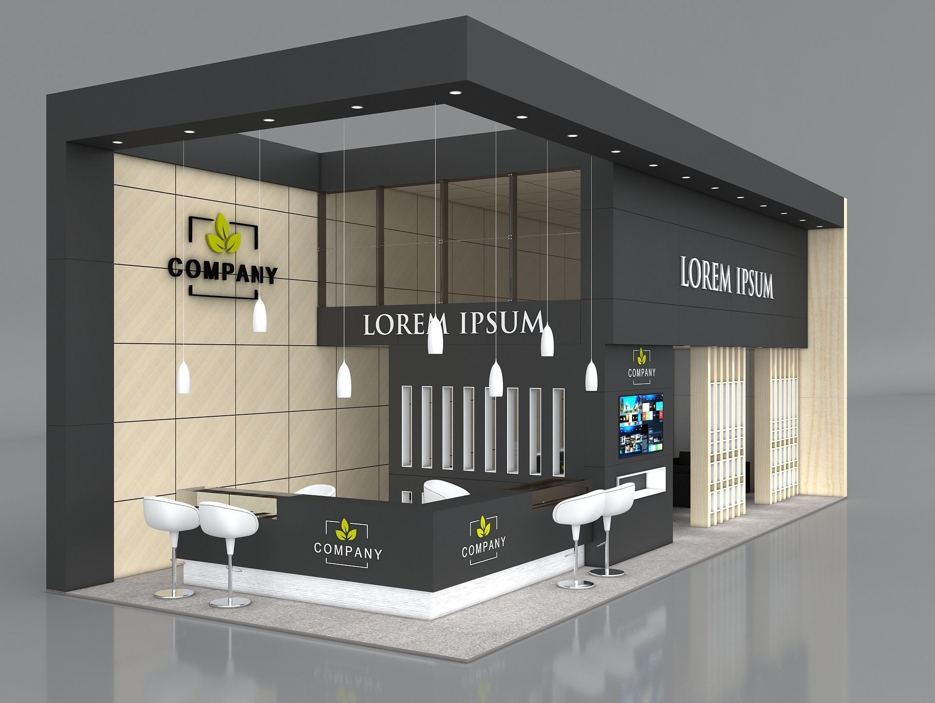 Exhibition Booth Stand Stall 12x5m Height 500 cm 2 Side Open 3D model_1