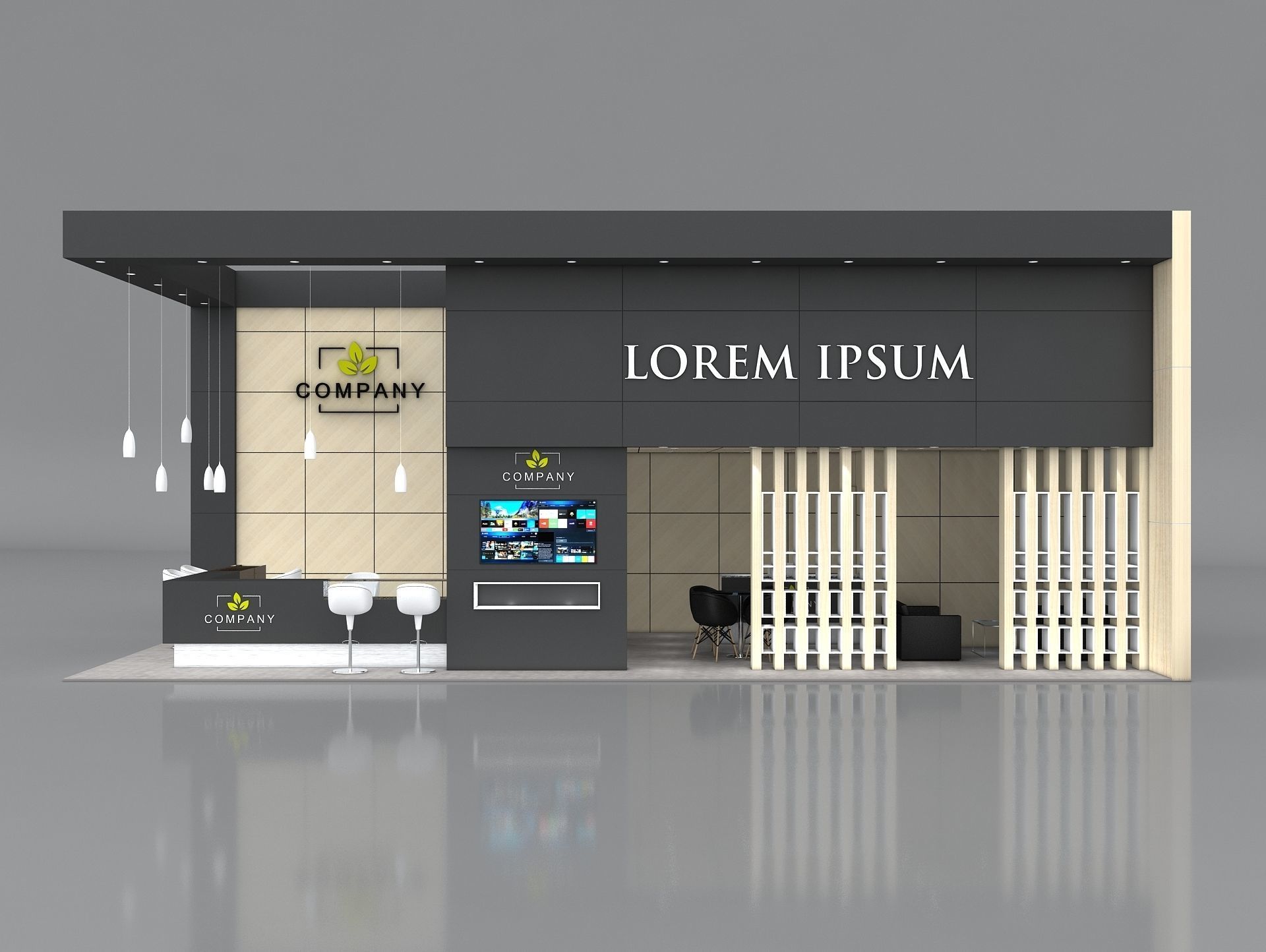 Exhibition Booth Stand Stall 12x5m Height 500 cm 2 Side Open 3D model_4