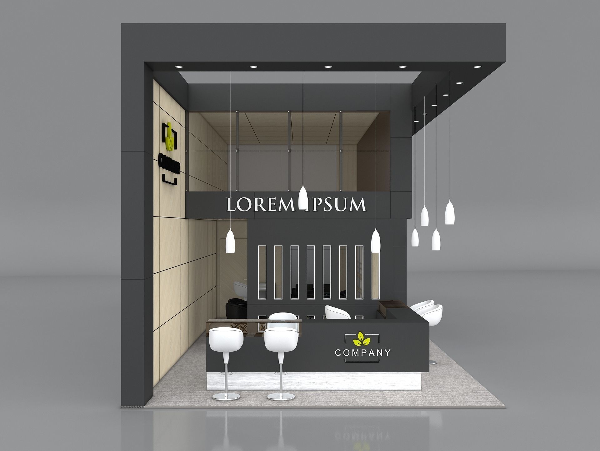 Exhibition Booth Stand Stall 12x5m Height 500 cm 2 Side Open 3D model_2