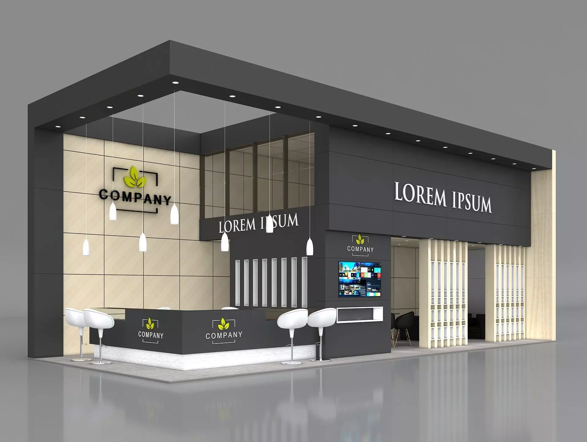 Exhibition Booth Stand Stall 12x5m Height 500 cm 2 Side Open 3D model_0