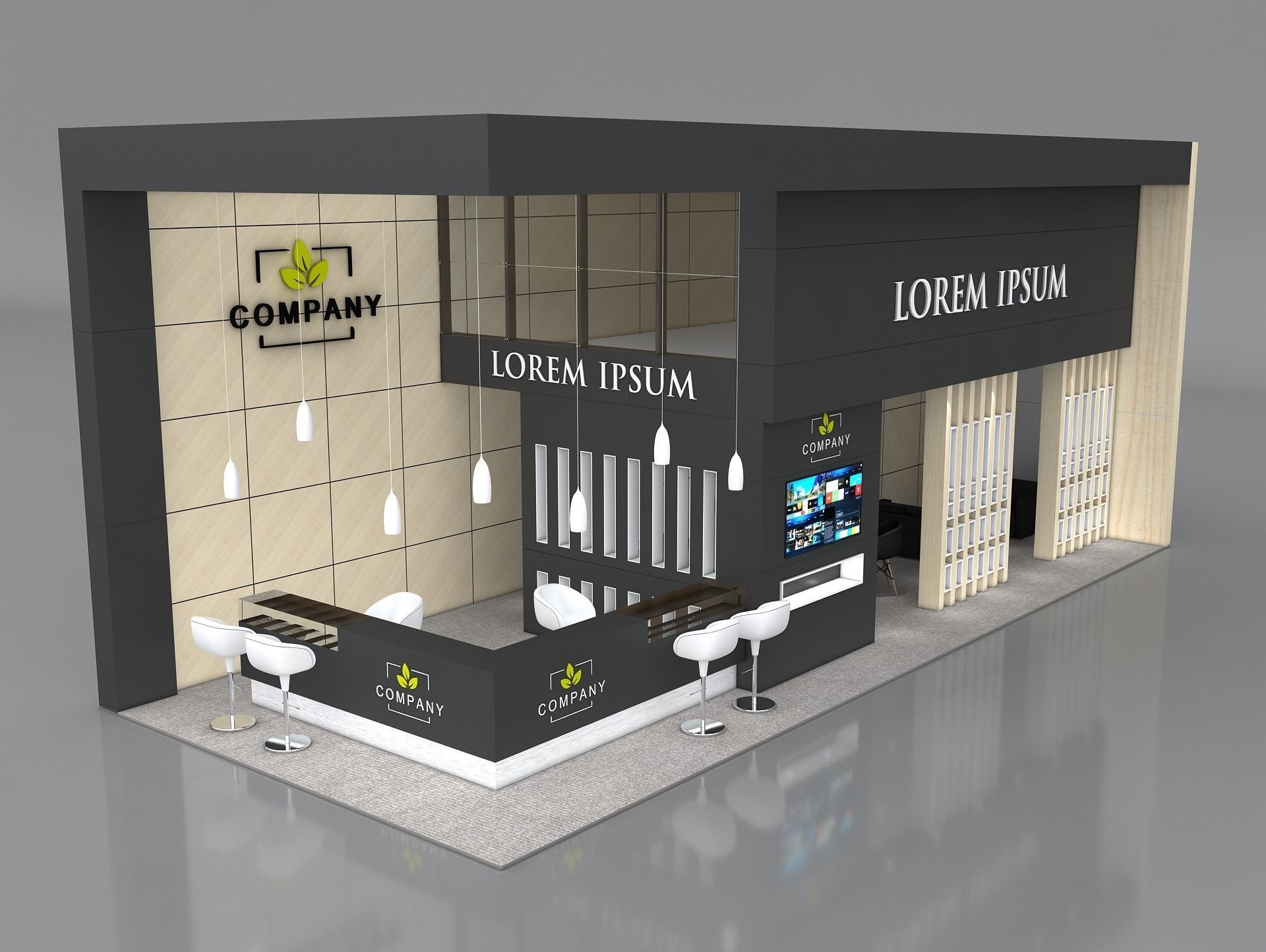 Exhibition Booth Stand Stall 12x5m Height 500 cm 2 Side Open 3D model_3