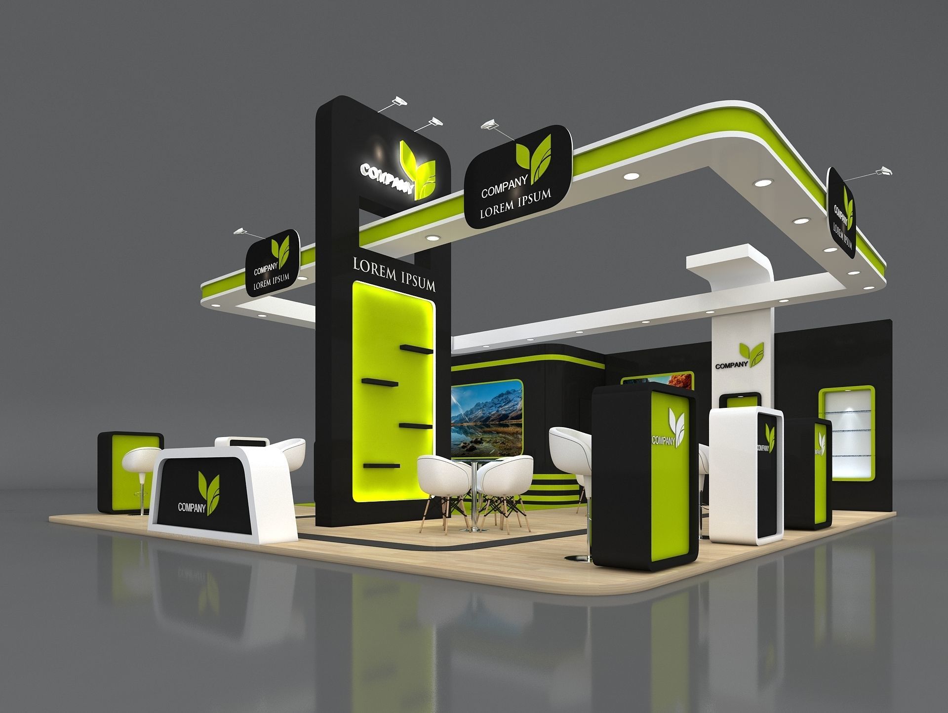 3D Exhibition Booth Stand Stall 9x9m Height 500 cm 3 Side Open 3D model_1