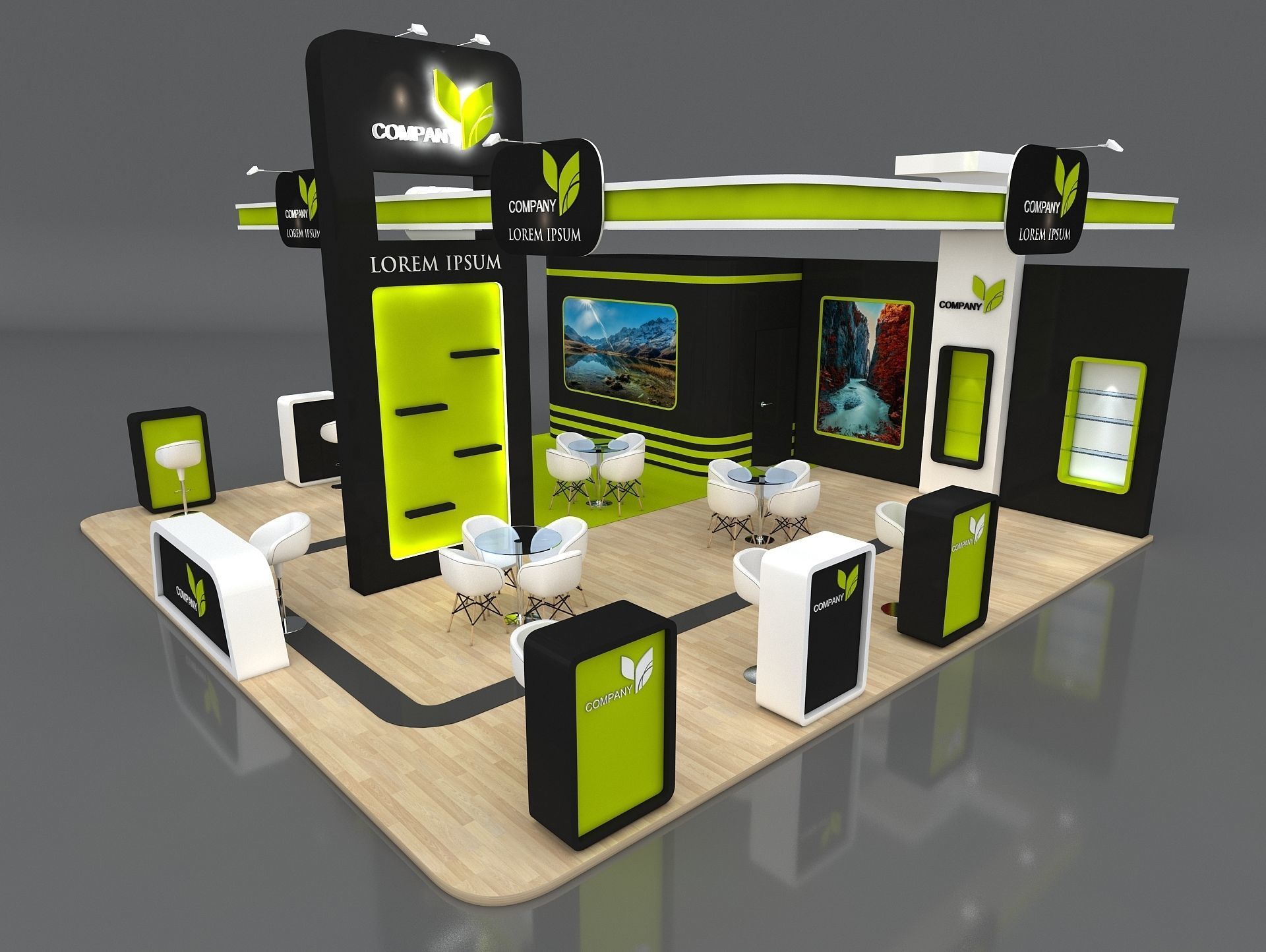 3D Exhibition Booth Stand Stall 9x9m Height 500 cm 3 Side Open 3D model_5