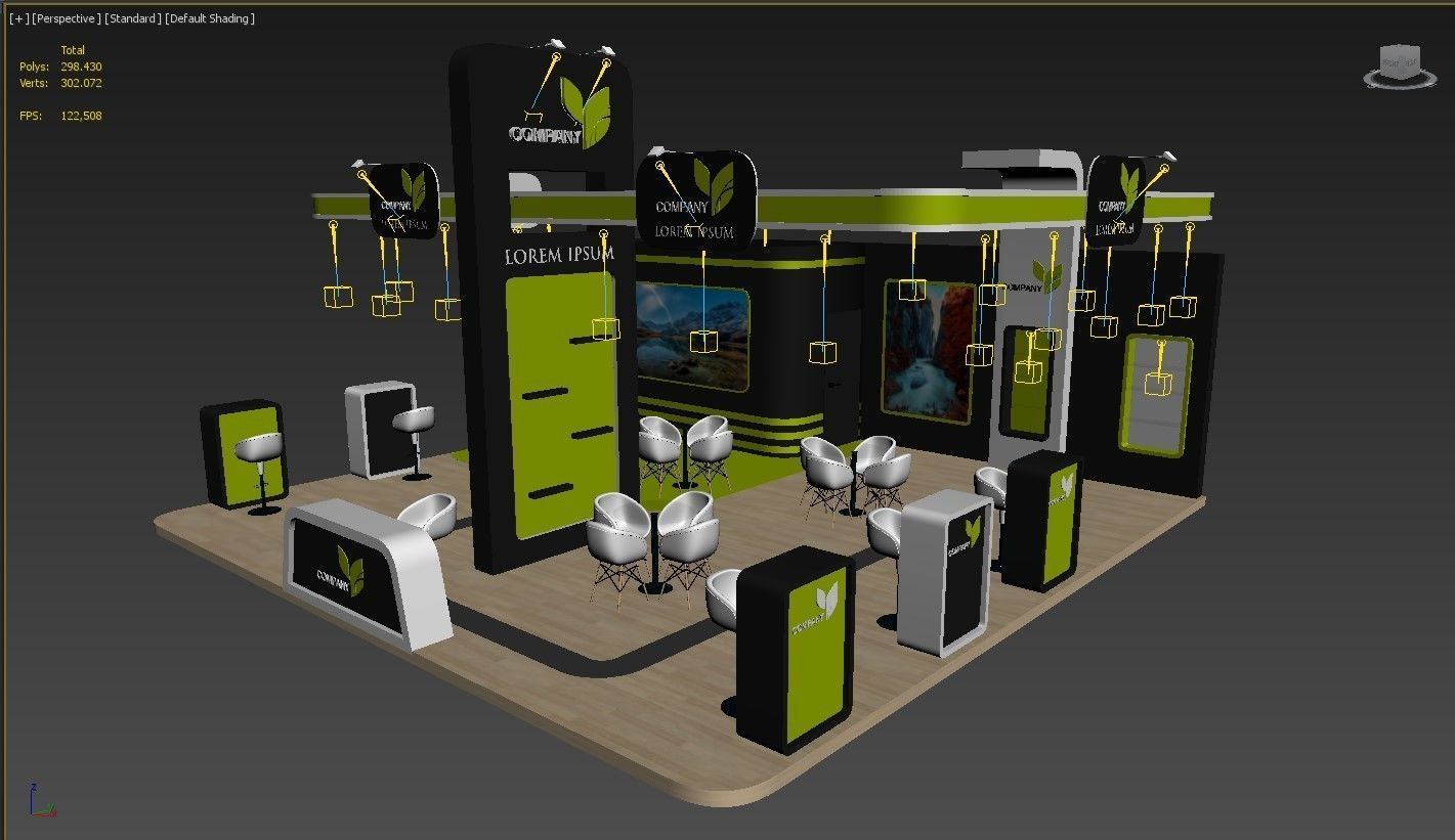 3D Exhibition Booth Stand Stall 9x9m Height 500 cm 3 Side Open 3D model_6