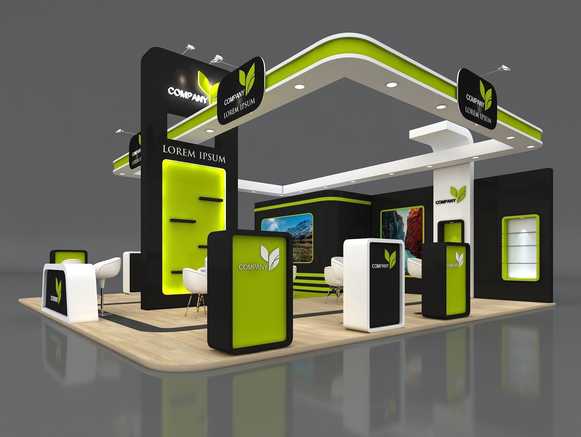 3D Exhibition Booth Stand Stall 9x9m Height 500 cm 3 Side Open 3D model_3