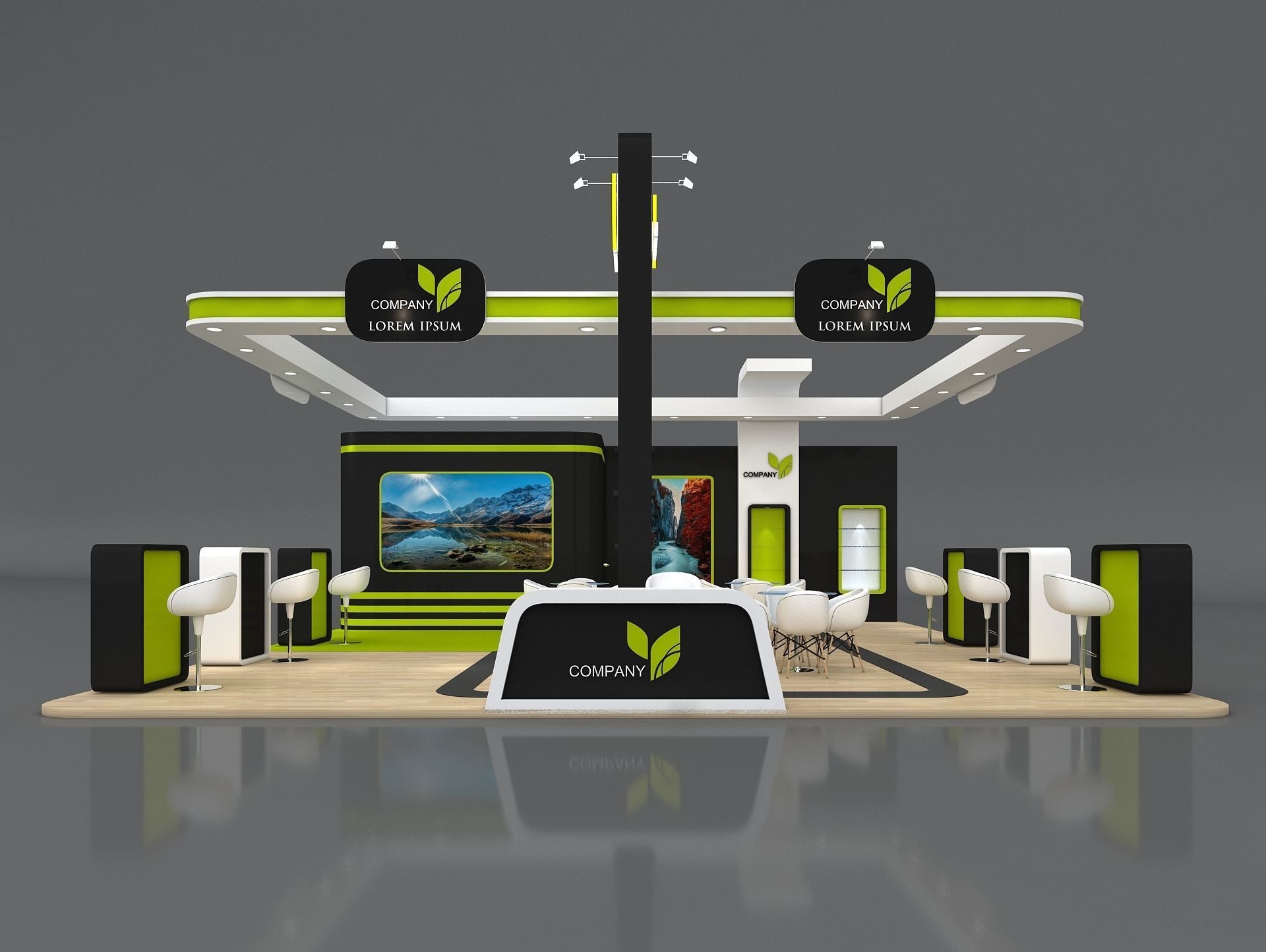 3D Exhibition Booth Stand Stall 9x9m Height 500 cm 3 Side Open 3D model_2