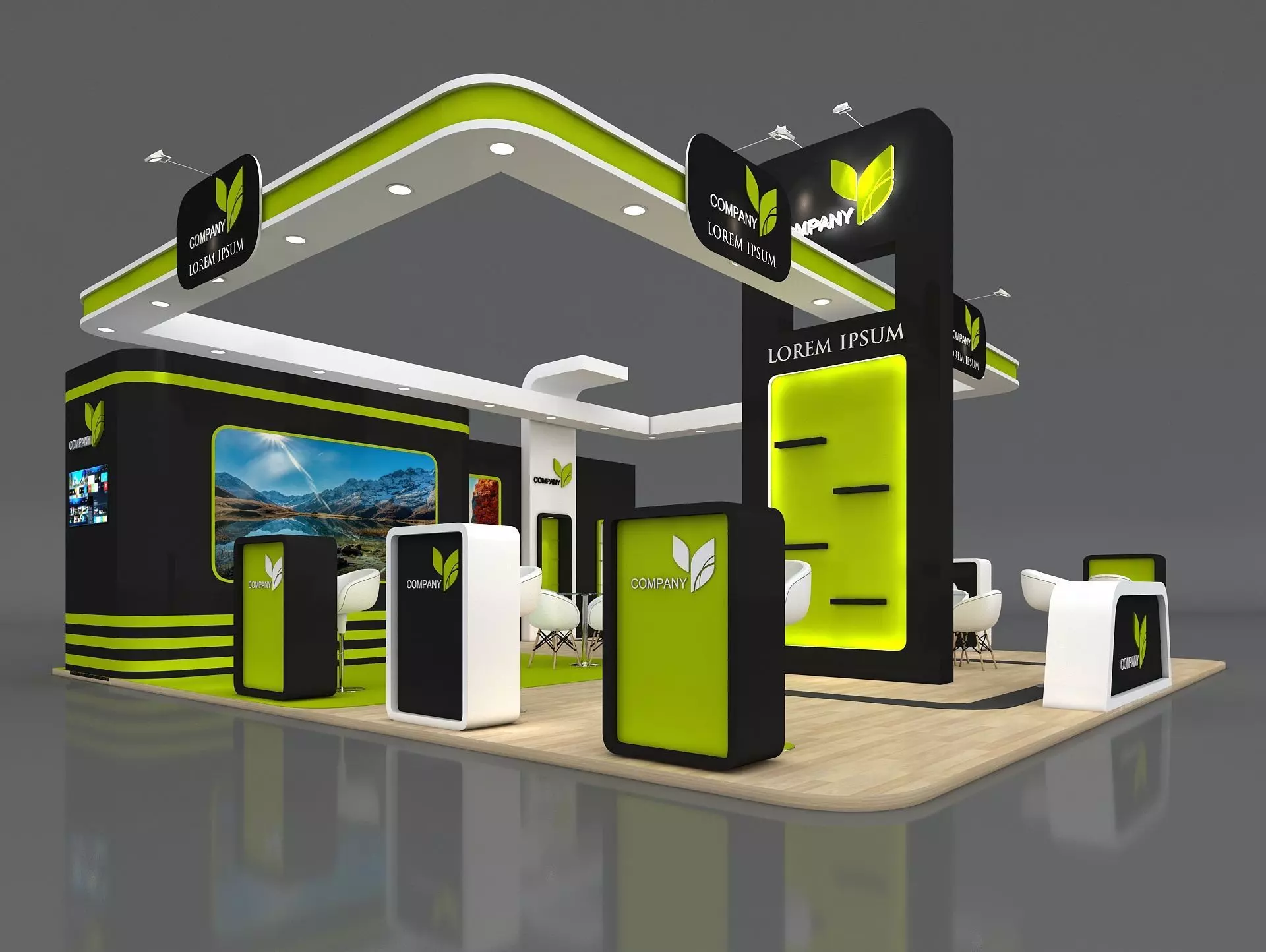 3D Exhibition Booth Stand Stall 9x9m Height 500 cm 3 Side Open 3D model_0