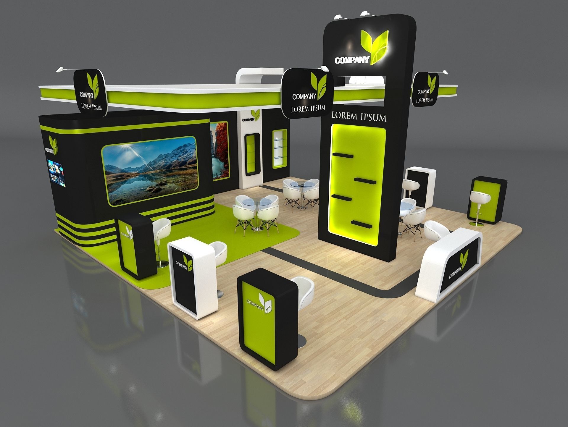 3D Exhibition Booth Stand Stall 9x9m Height 500 cm 3 Side Open 3D model_4