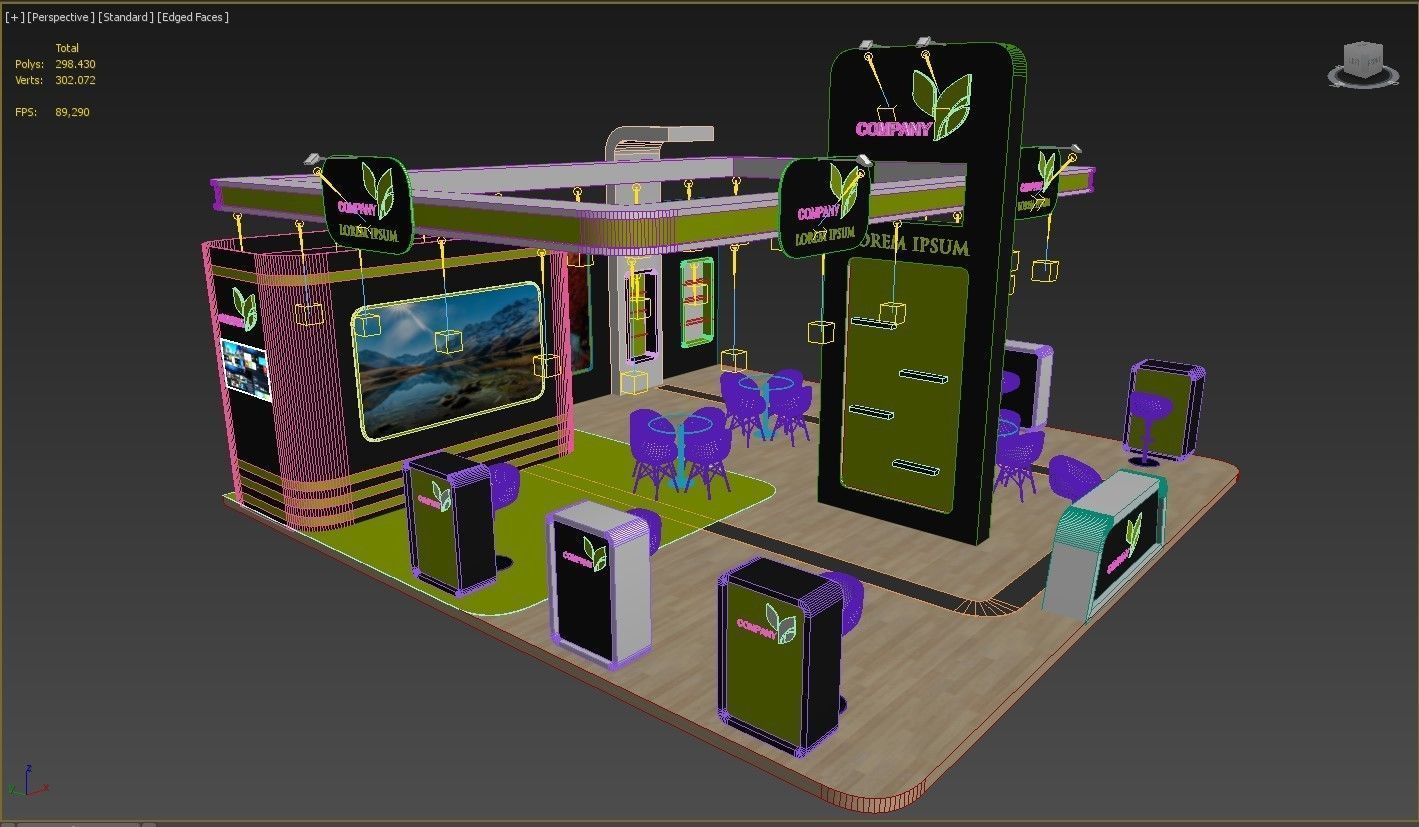 3D Exhibition Booth Stand Stall 9x9m Height 500 cm 3 Side Open 3D model_8