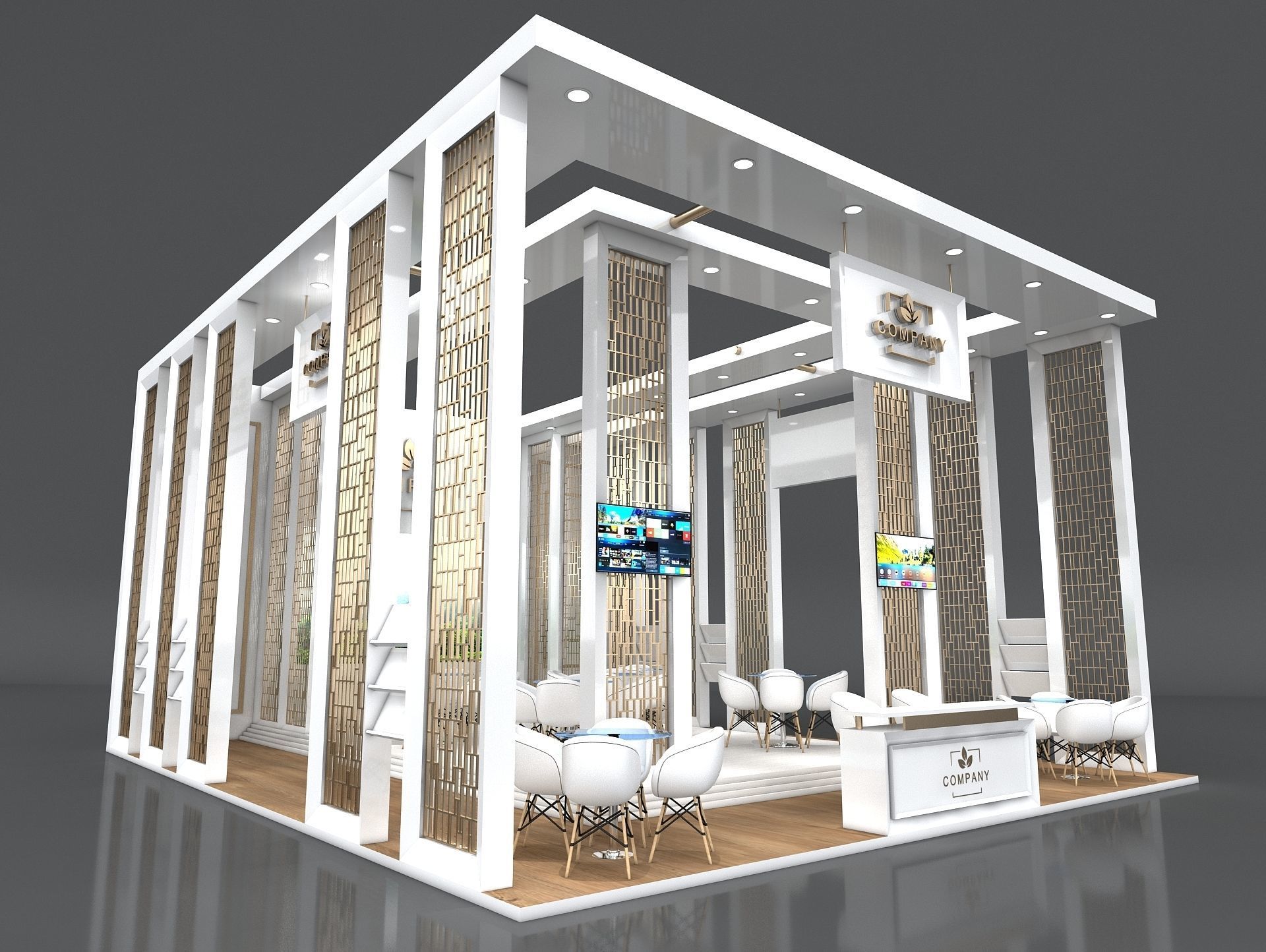Exhibition Booth Stand Stall 10x8m Height 500 cm 3 Side Open 3D model_1