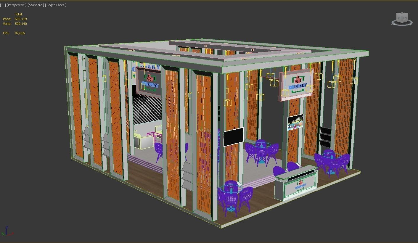 Exhibition Booth Stand Stall 10x8m Height 500 cm 3 Side Open 3D model_10