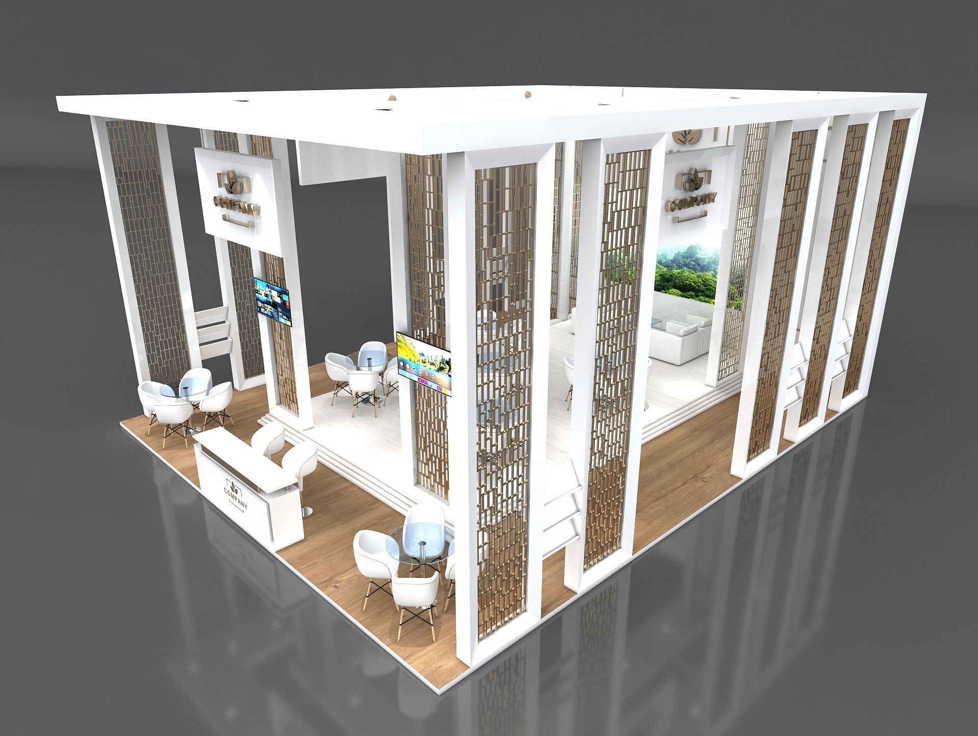 Exhibition Booth Stand Stall 10x8m Height 500 cm 3 Side Open 3D model_3