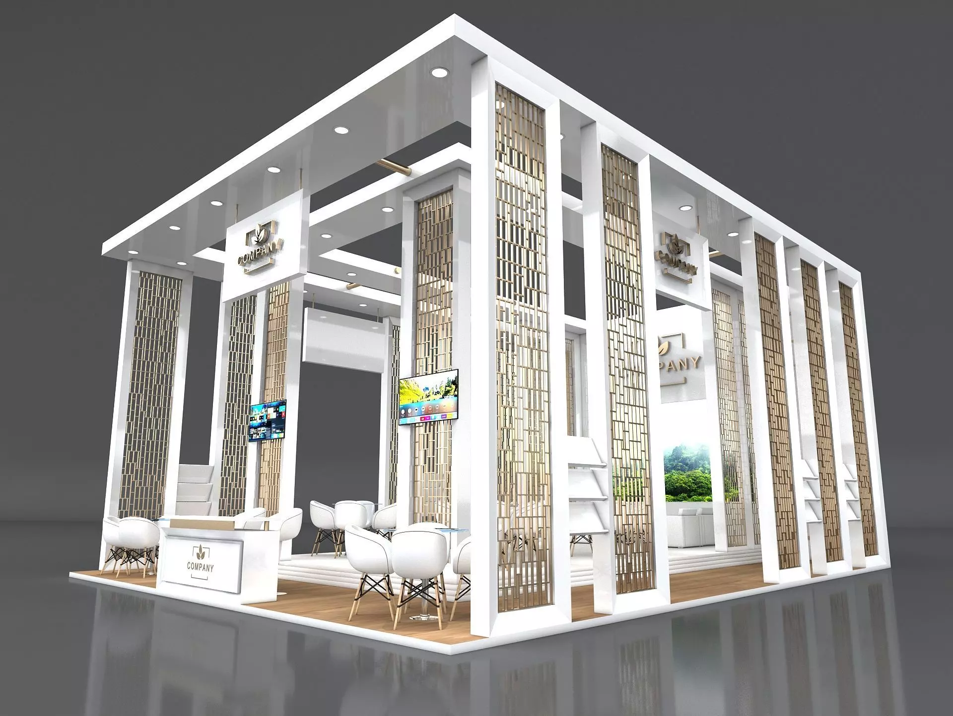 Exhibition Booth Stand Stall 10x8m Height 500 cm 3 Side Open 3D model_0
