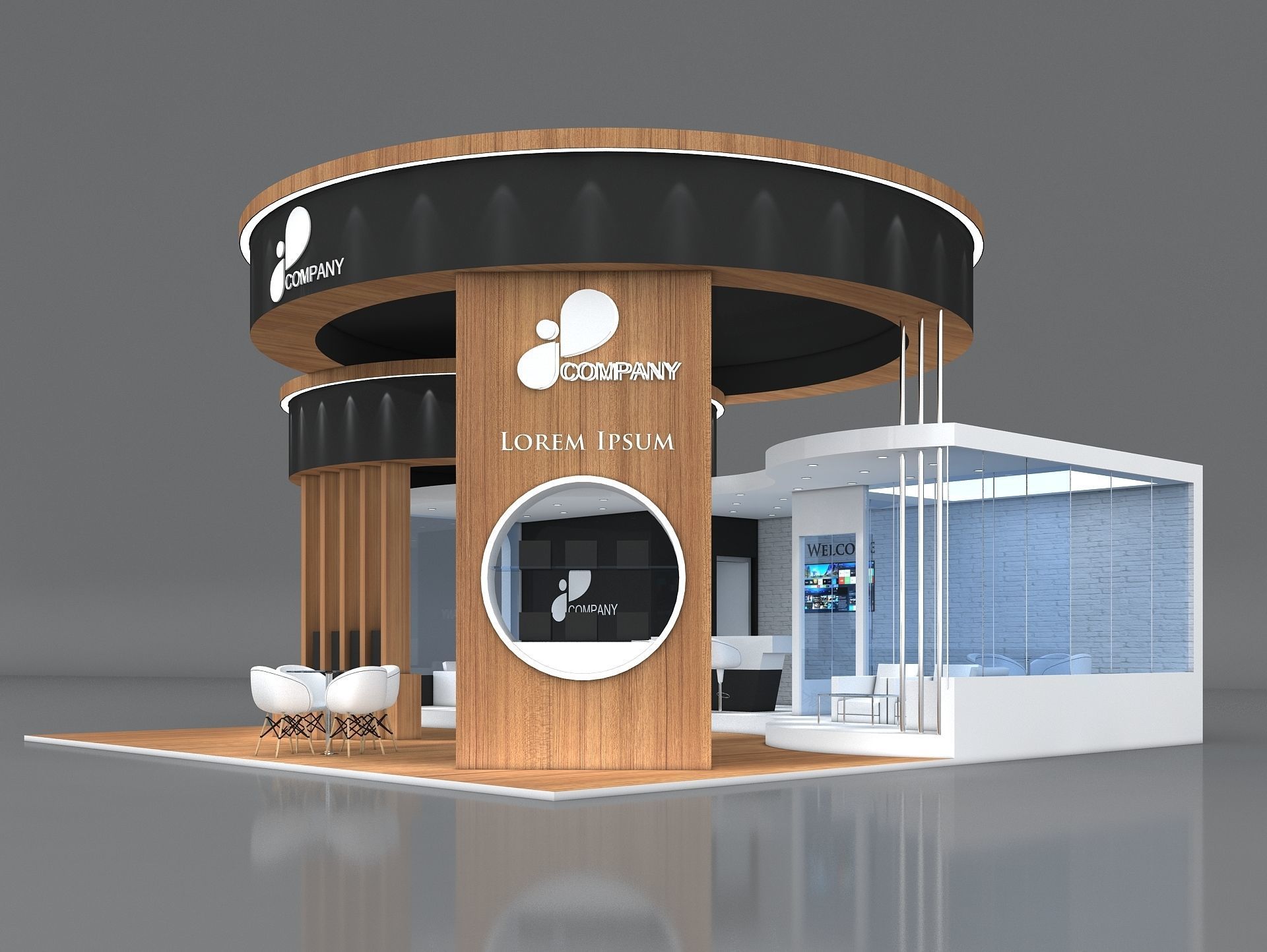 3D Exhibition Booth Stand Stall 9x9m Height 500 cm 3 Side Open 3D model_1
