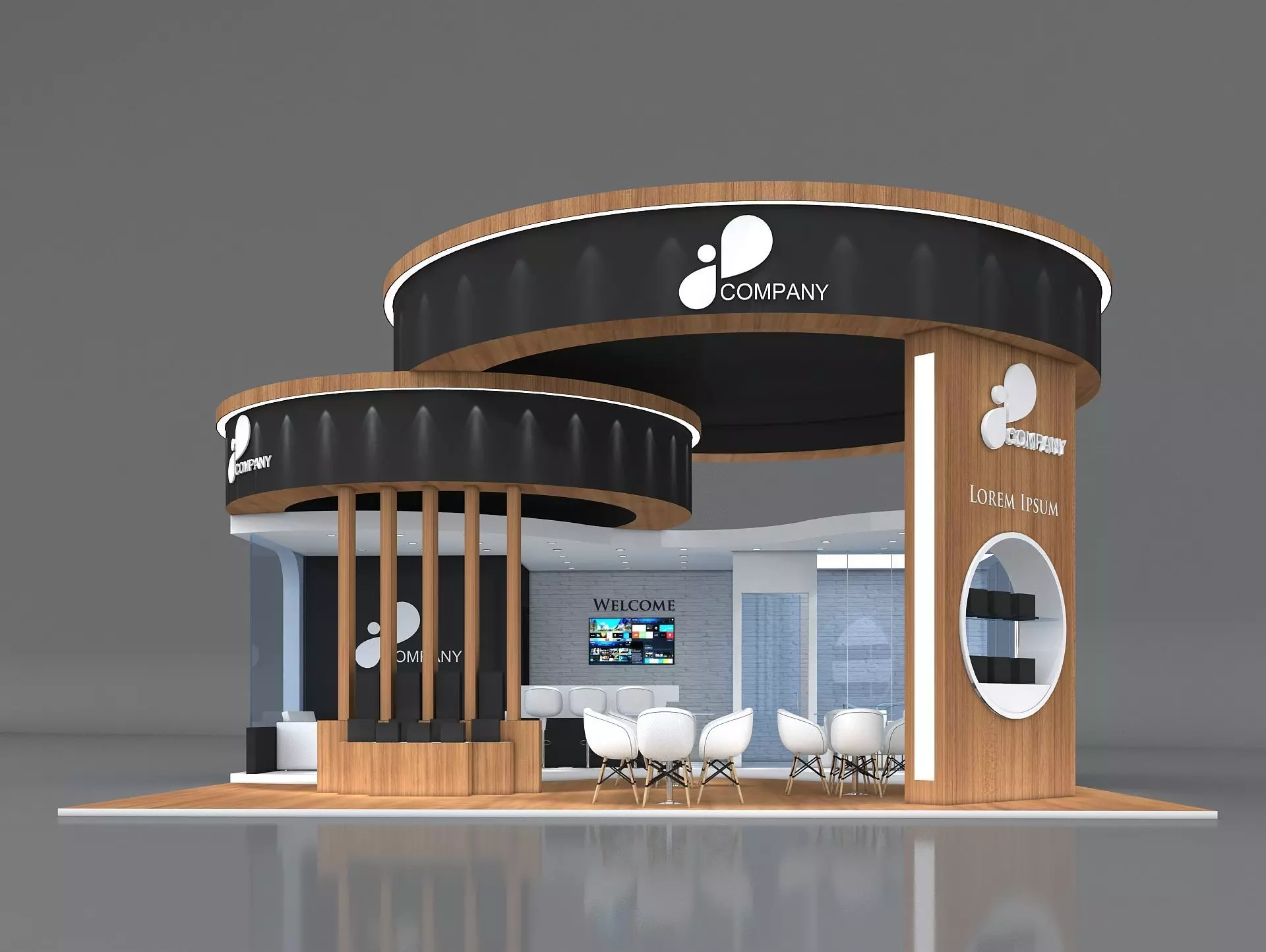 3D Exhibition Booth Stand Stall 9x9m Height 500 cm 3 Side Open 3D model_0
