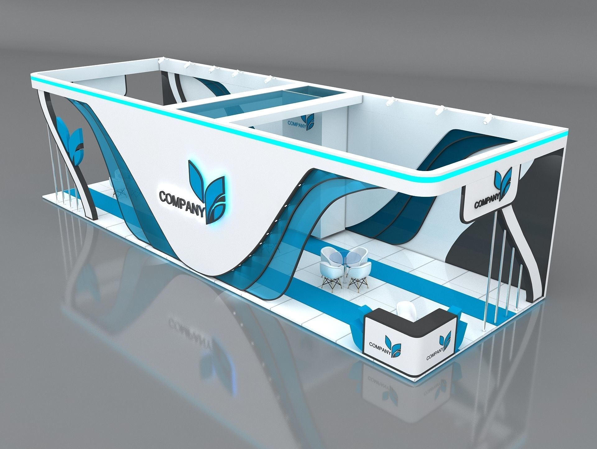 Booth Exhibition Stand Stall 15x5m Height 400 cm 3 Side Open 3D model_4
