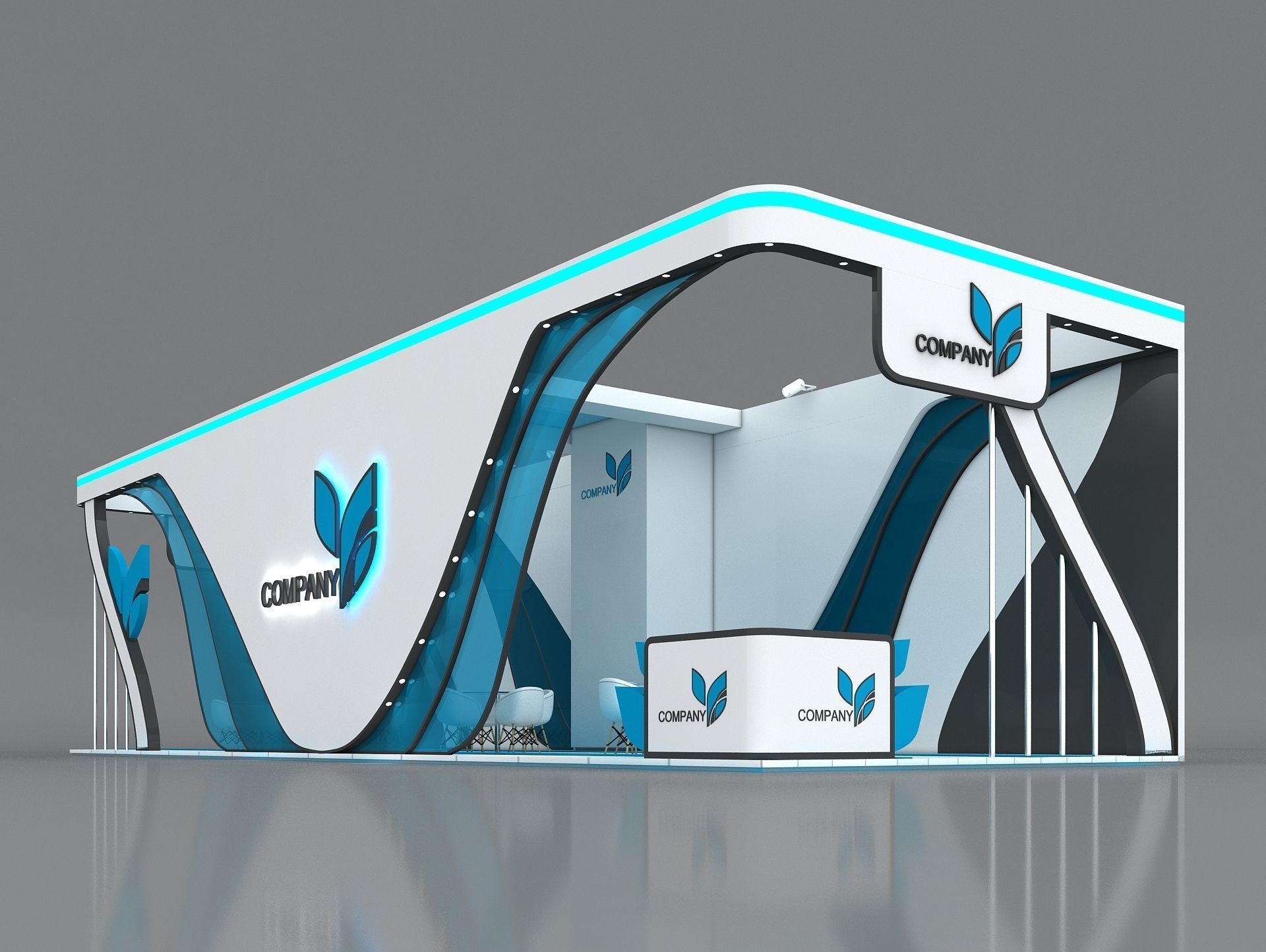 Booth Exhibition Stand Stall 15x5m Height 400 cm 3 Side Open 3D model_7