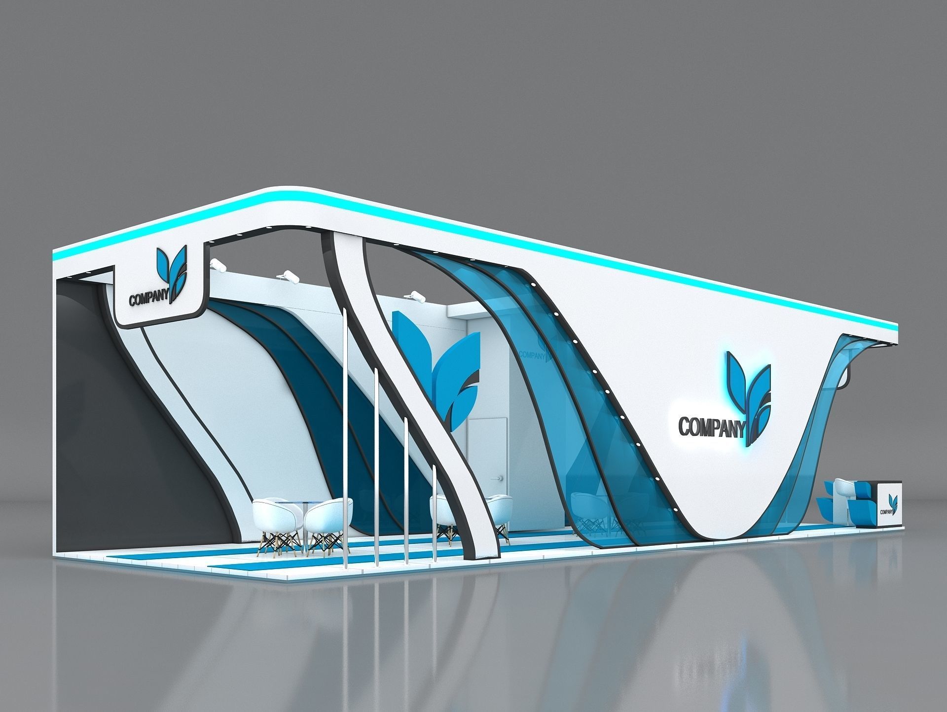 Booth Exhibition Stand Stall 15x5m Height 400 cm 3 Side Open 3D model_6