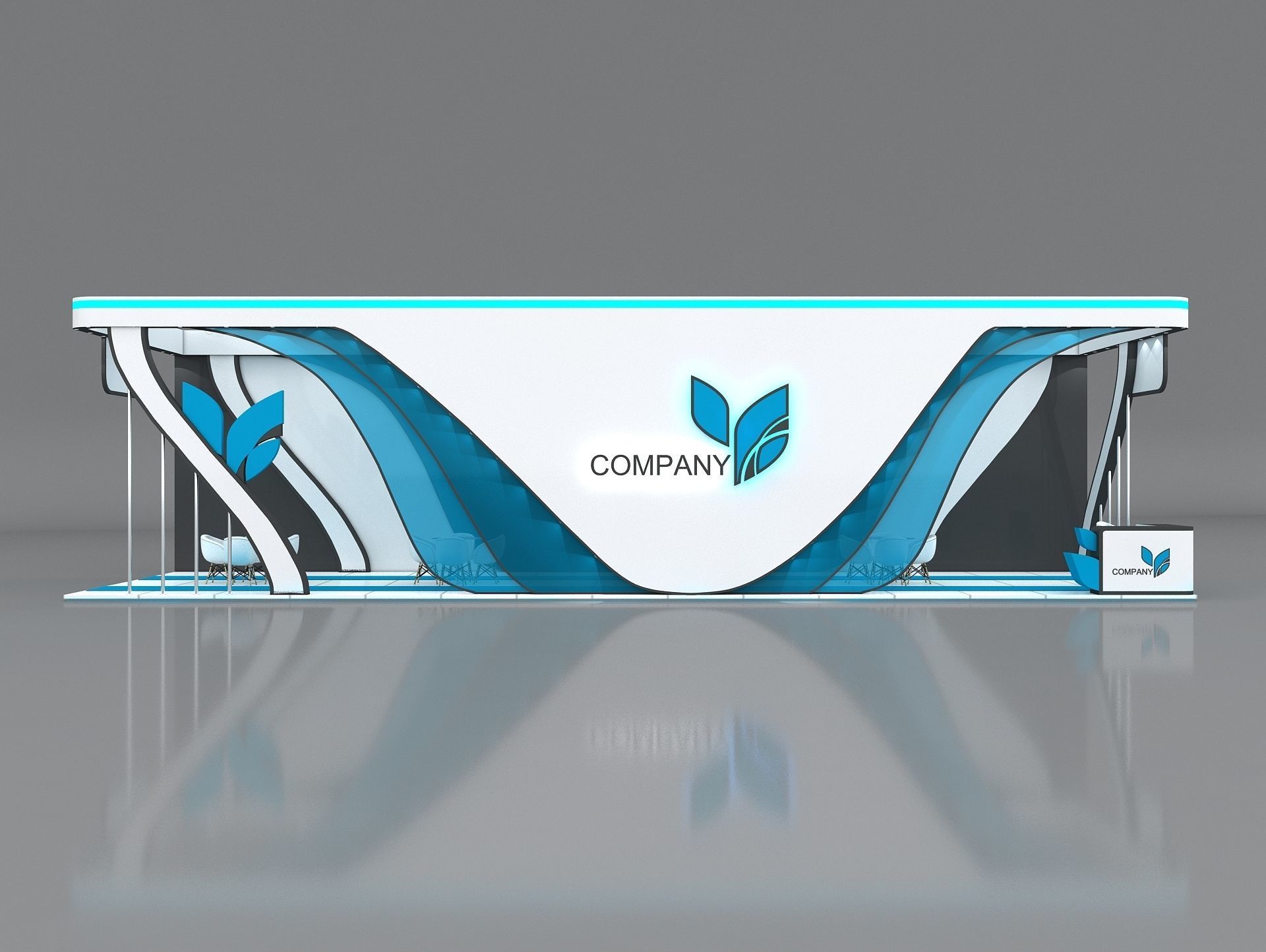 Booth Exhibition Stand Stall 15x5m Height 400 cm 3 Side Open 3D model_3