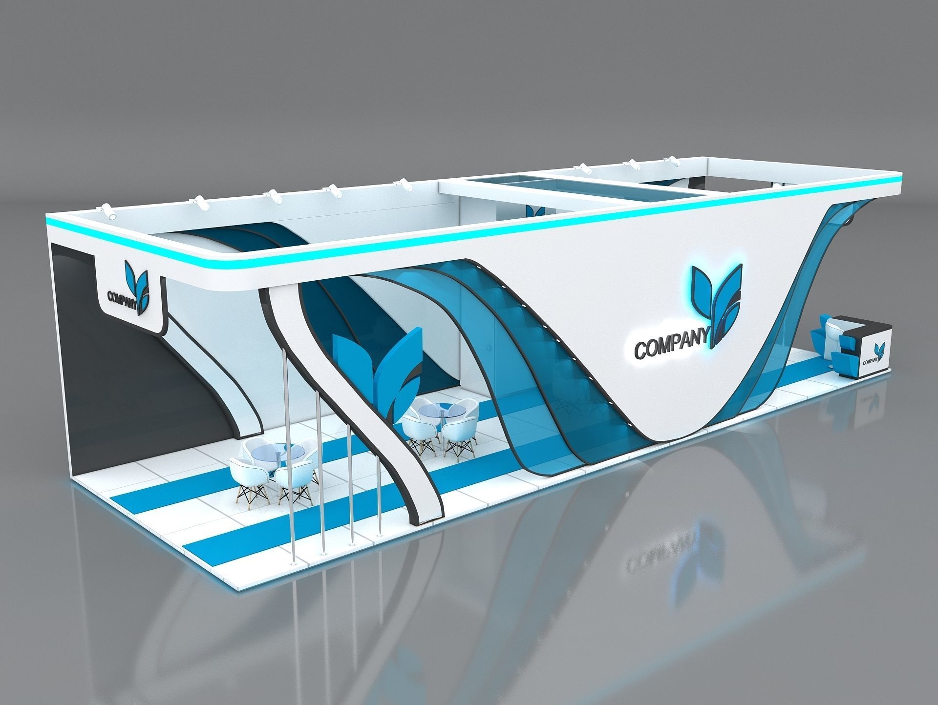 Booth Exhibition Stand Stall 15x5m Height 400 cm 3 Side Open 3D model_5