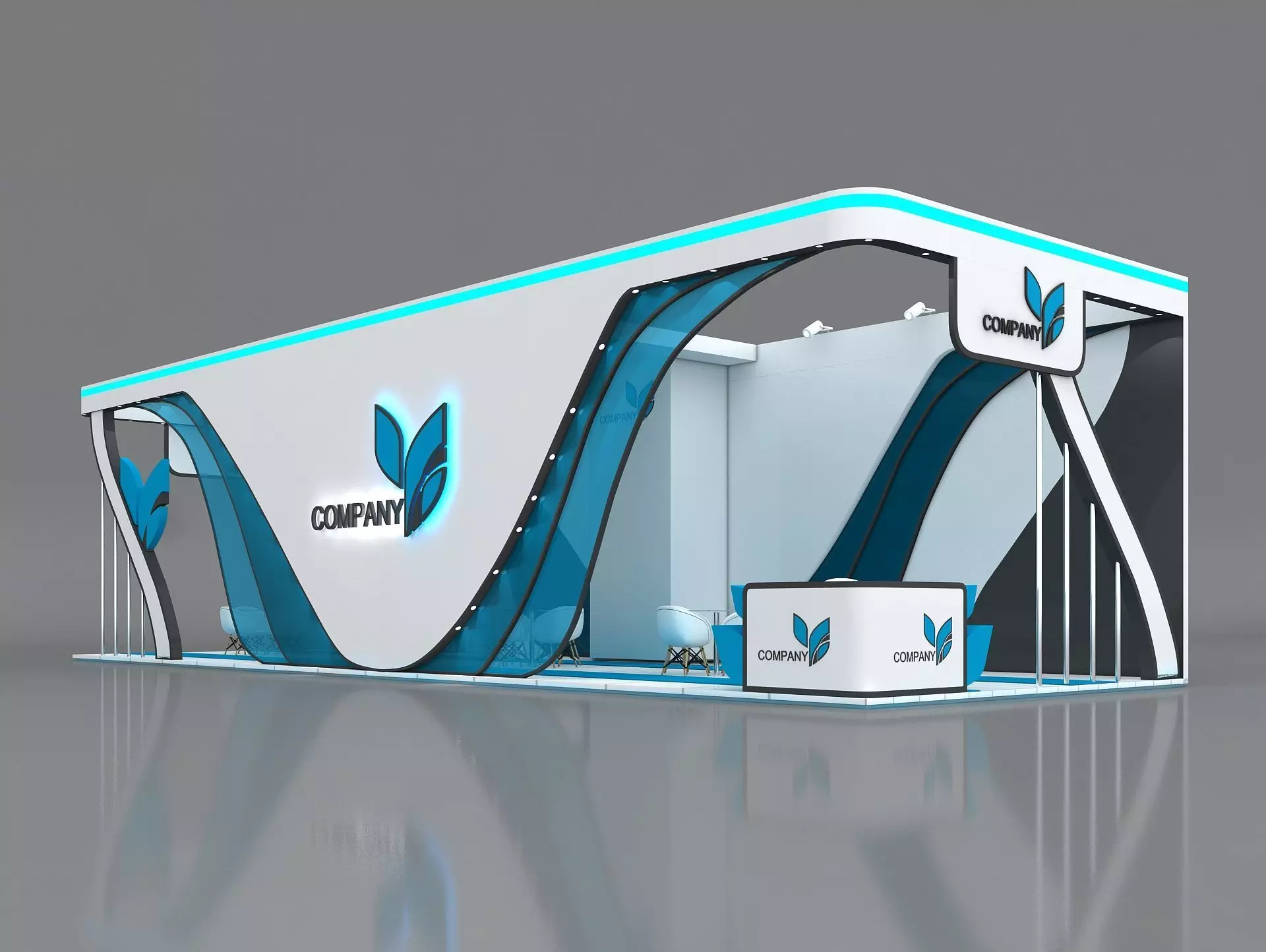 Booth Exhibition Stand Stall 15x5m Height 400 cm 3 Side Open 3D model_0