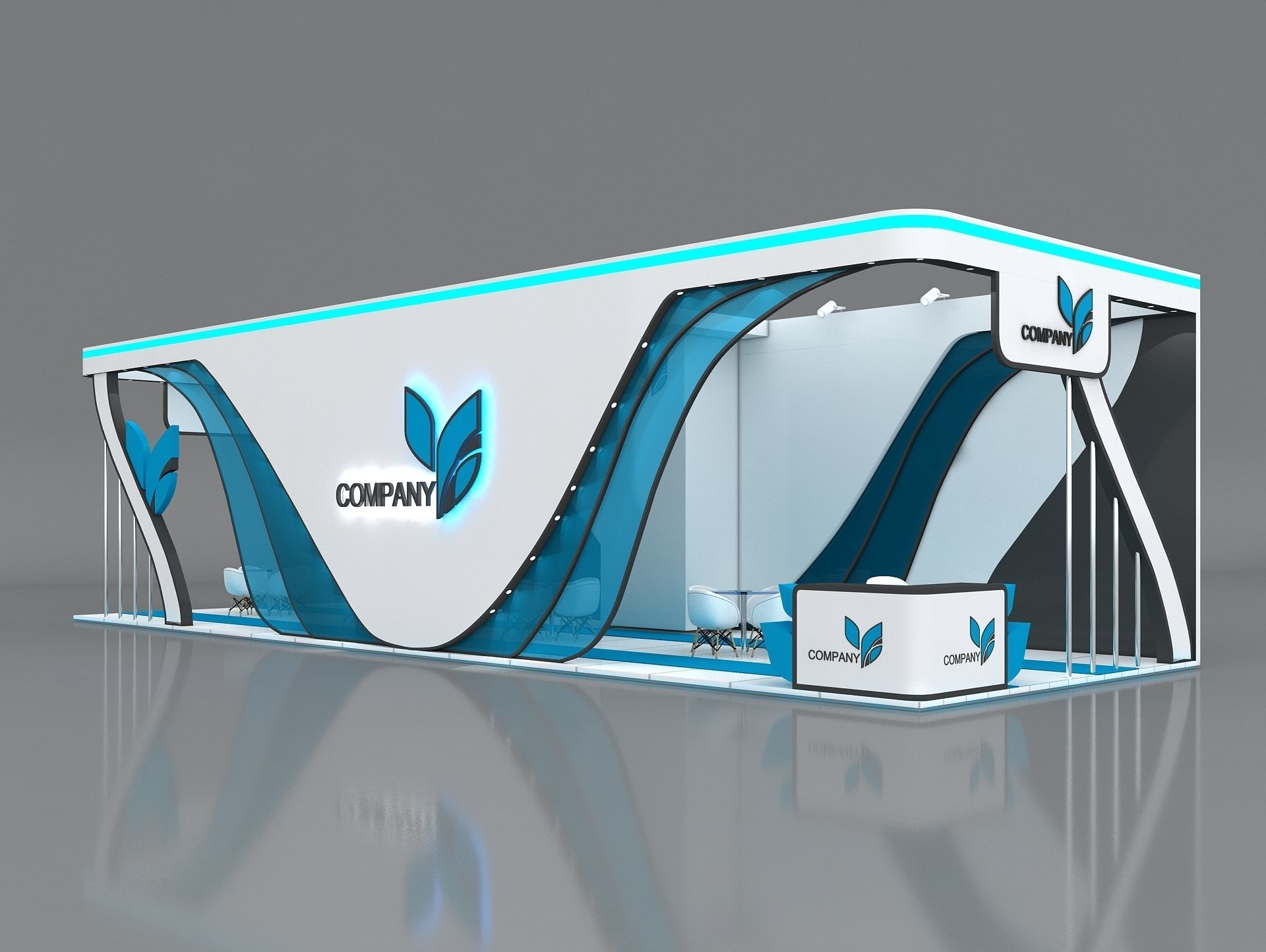 Booth Exhibition Stand Stall 15x5m Height 400 cm 3 Side Open 3D model_2