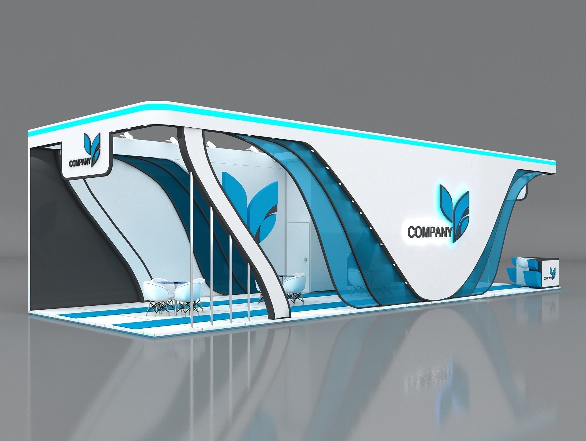 Booth Exhibition Stand Stall 15x5m Height 400 cm 3 Side Open 3D model_1