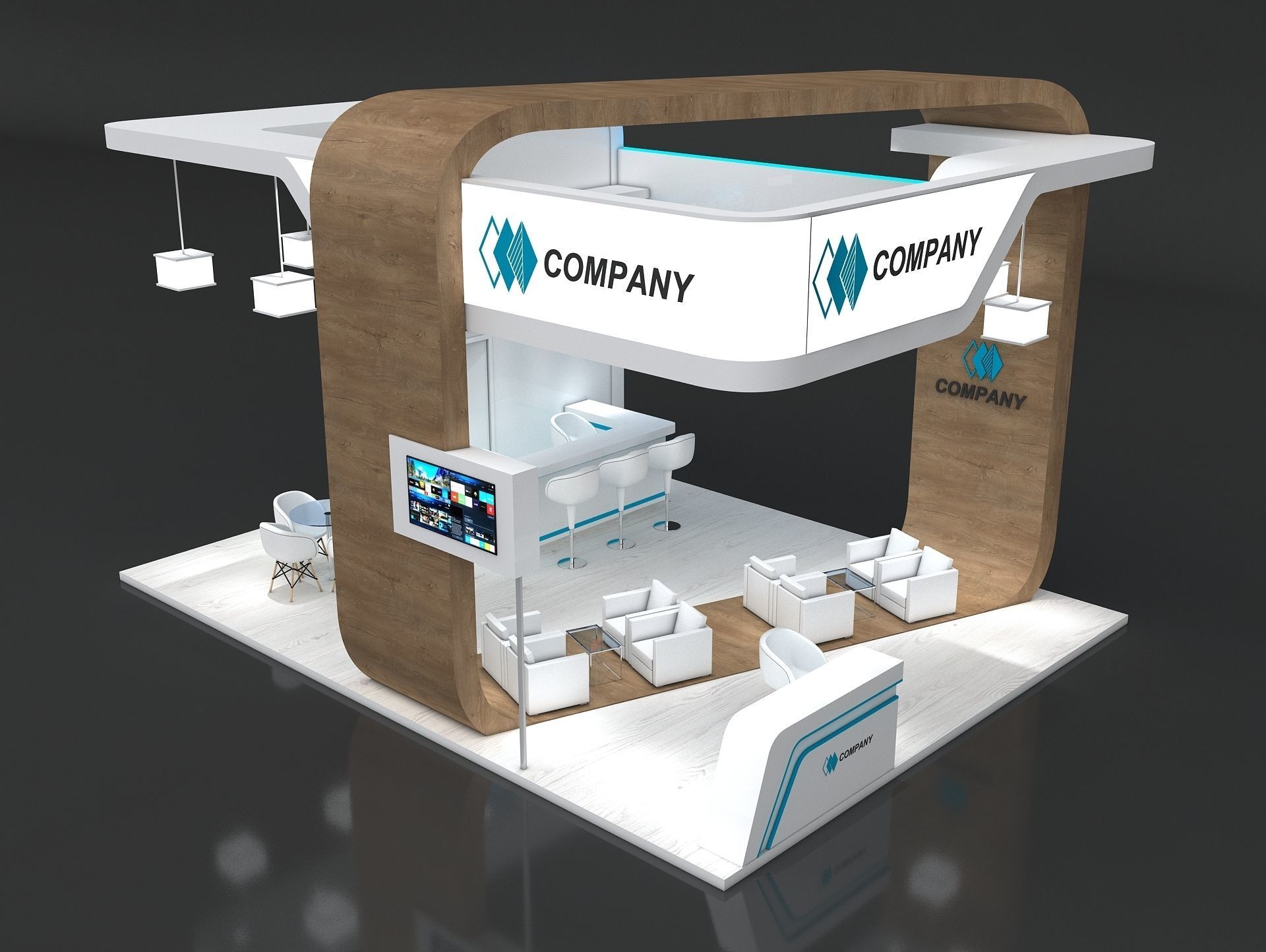 Exhibition Stand Booth Stall 8x6m Height 500cm 4 Side Open 3D model_7