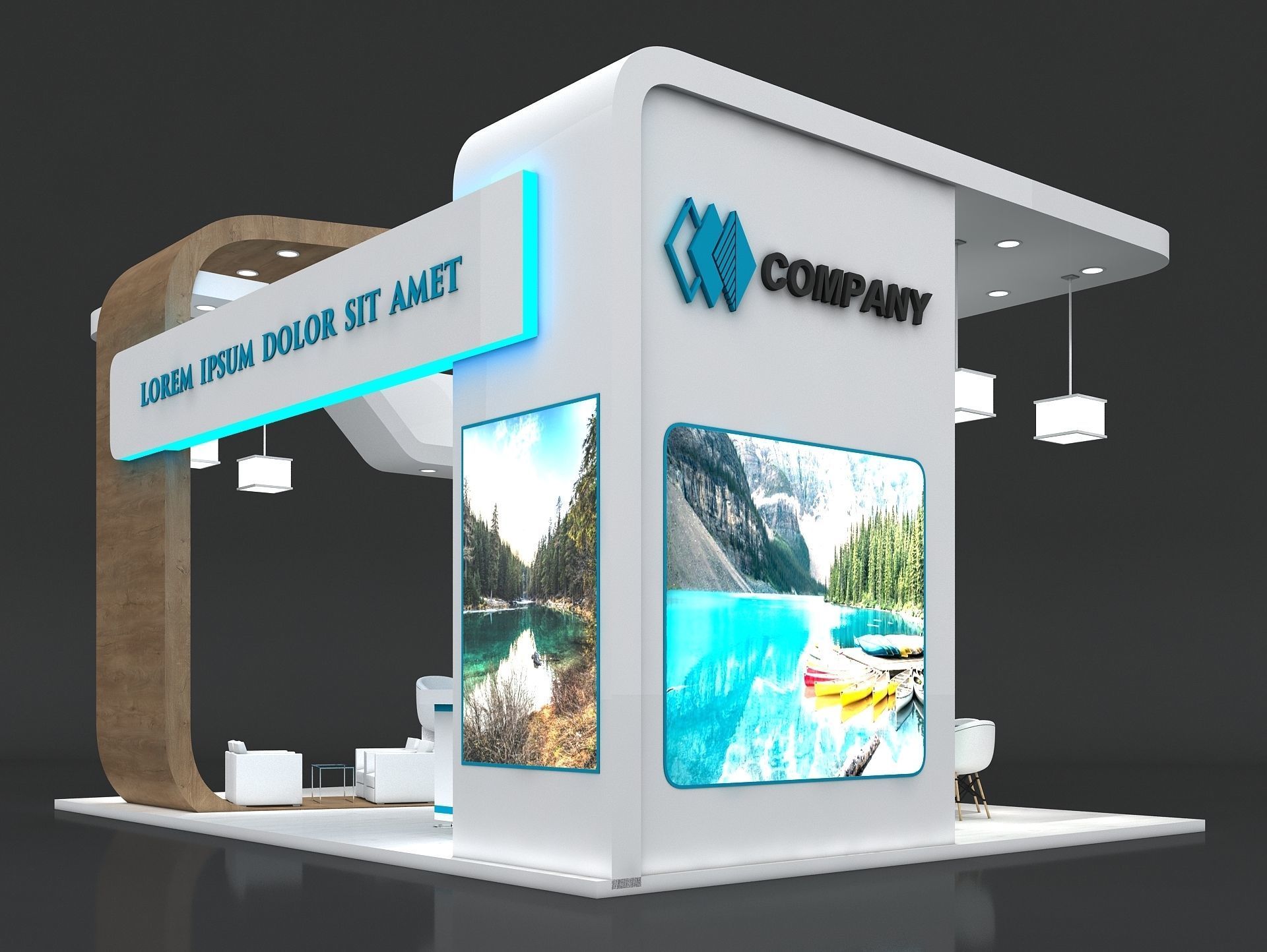 Exhibition Stand Booth Stall 8x6m Height 500cm 4 Side Open 3D model_4