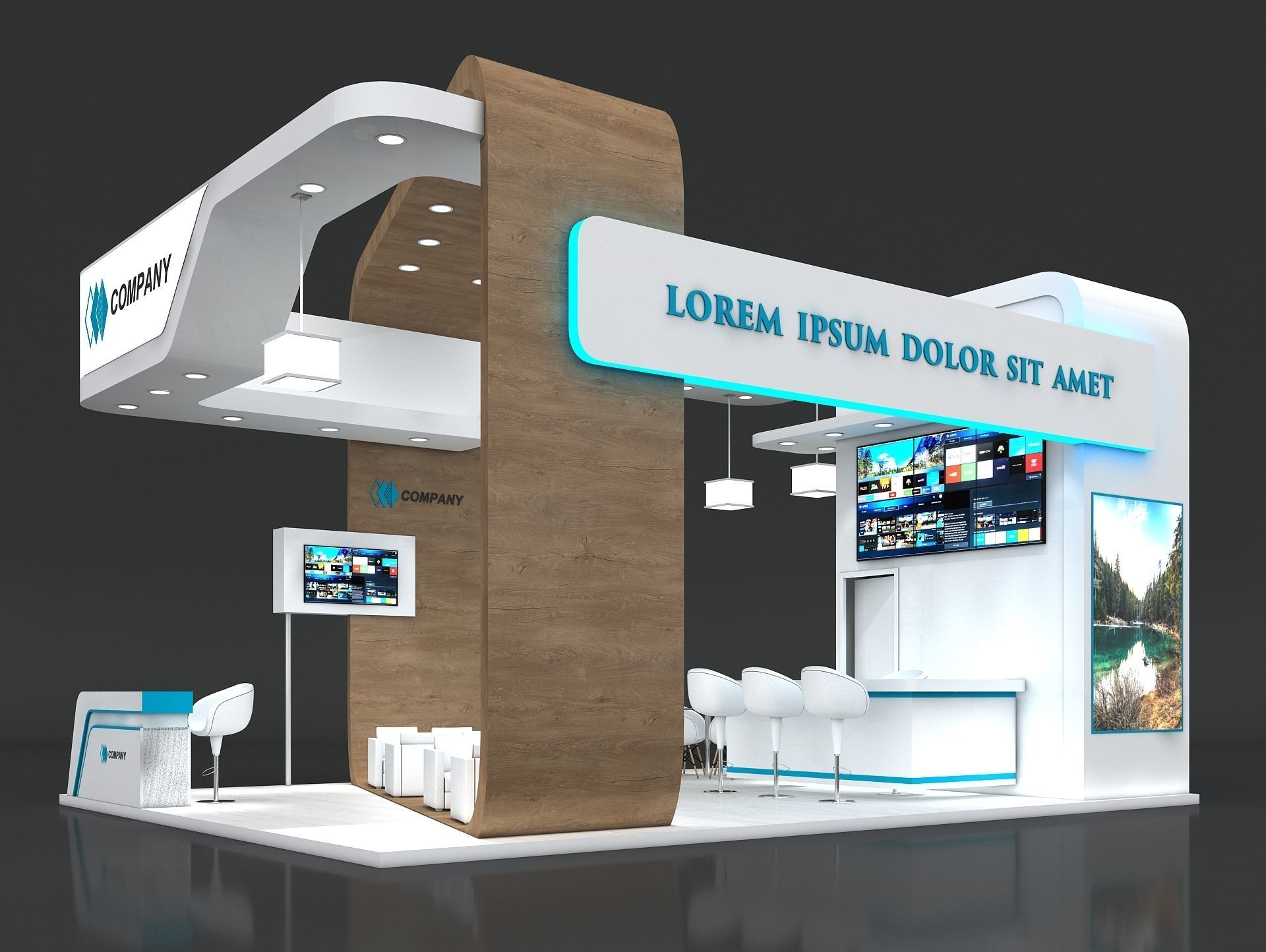 Exhibition Stand Booth Stall 8x6m Height 500cm 4 Side Open 3D model_5