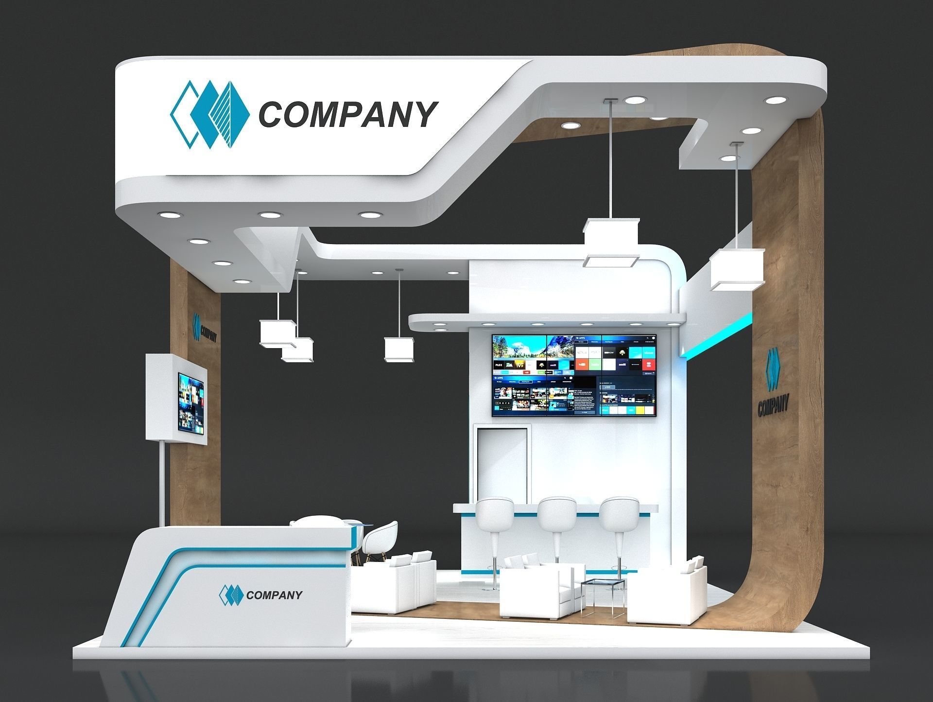 Exhibition Stand Booth Stall 8x6m Height 500cm 4 Side Open 3D model_2