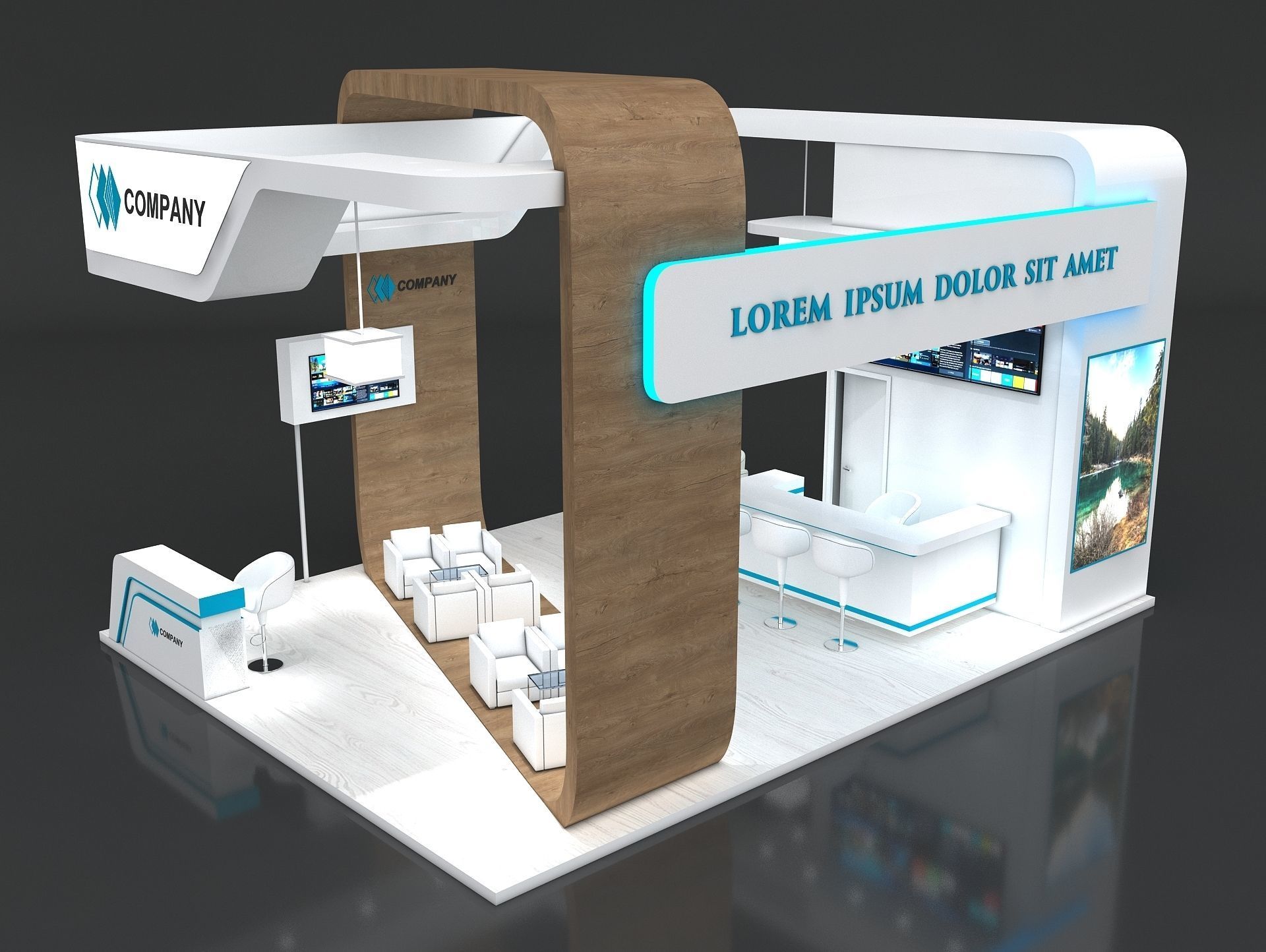 Exhibition Stand Booth Stall 8x6m Height 500cm 4 Side Open 3D model_6