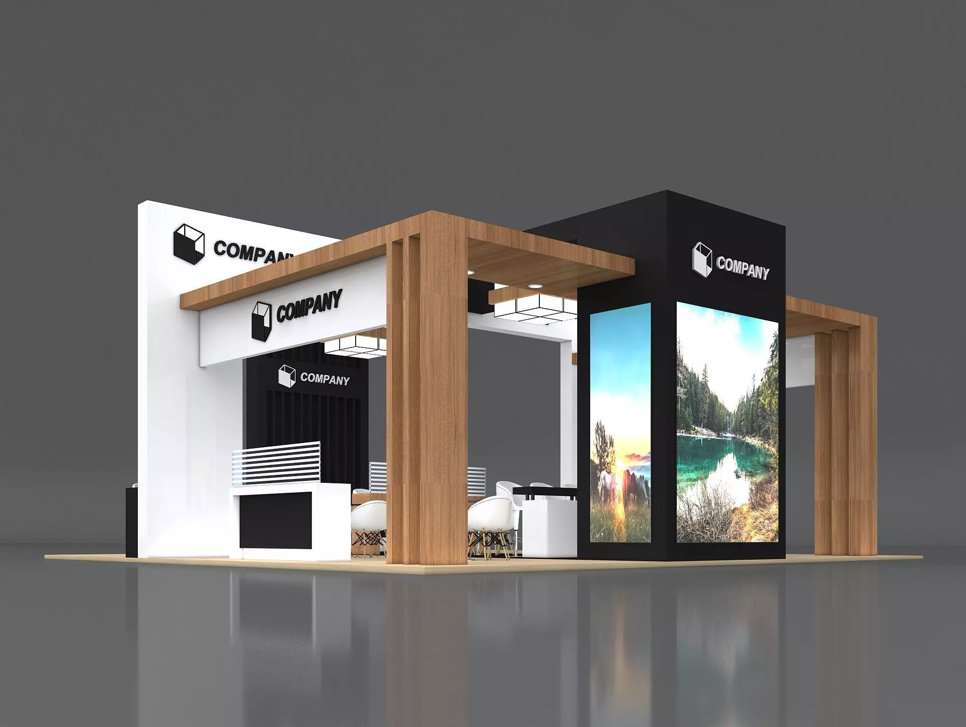Exhibition Stand Booth Stall 10x10m Height 500cm 4 Side Open 3D model_0