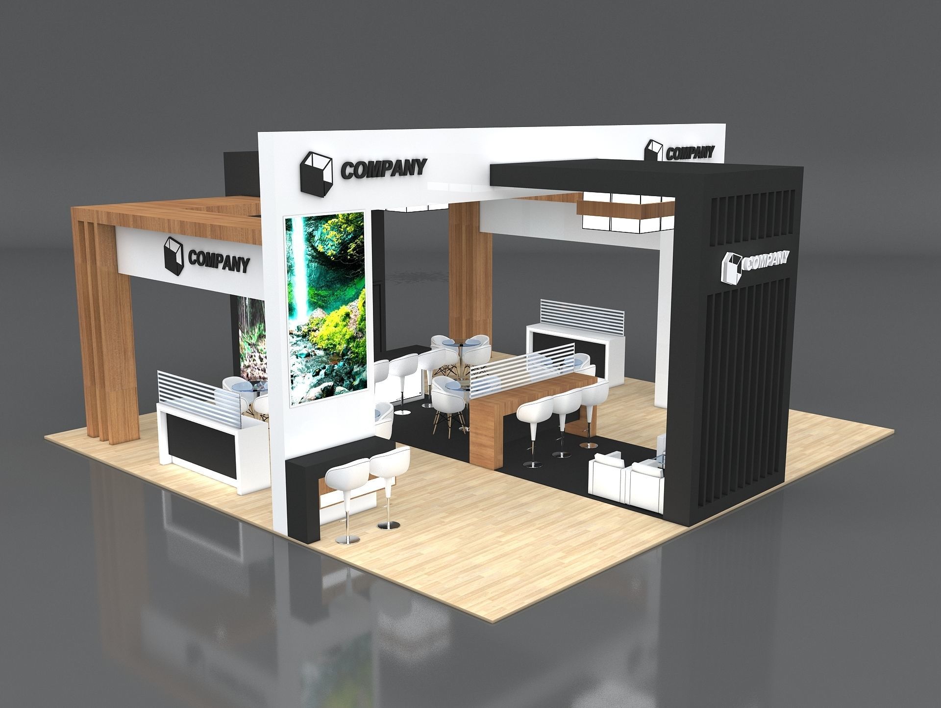 Exhibition Stand Booth Stall 10x10m Height 500cm 4 Side Open 3D model_5