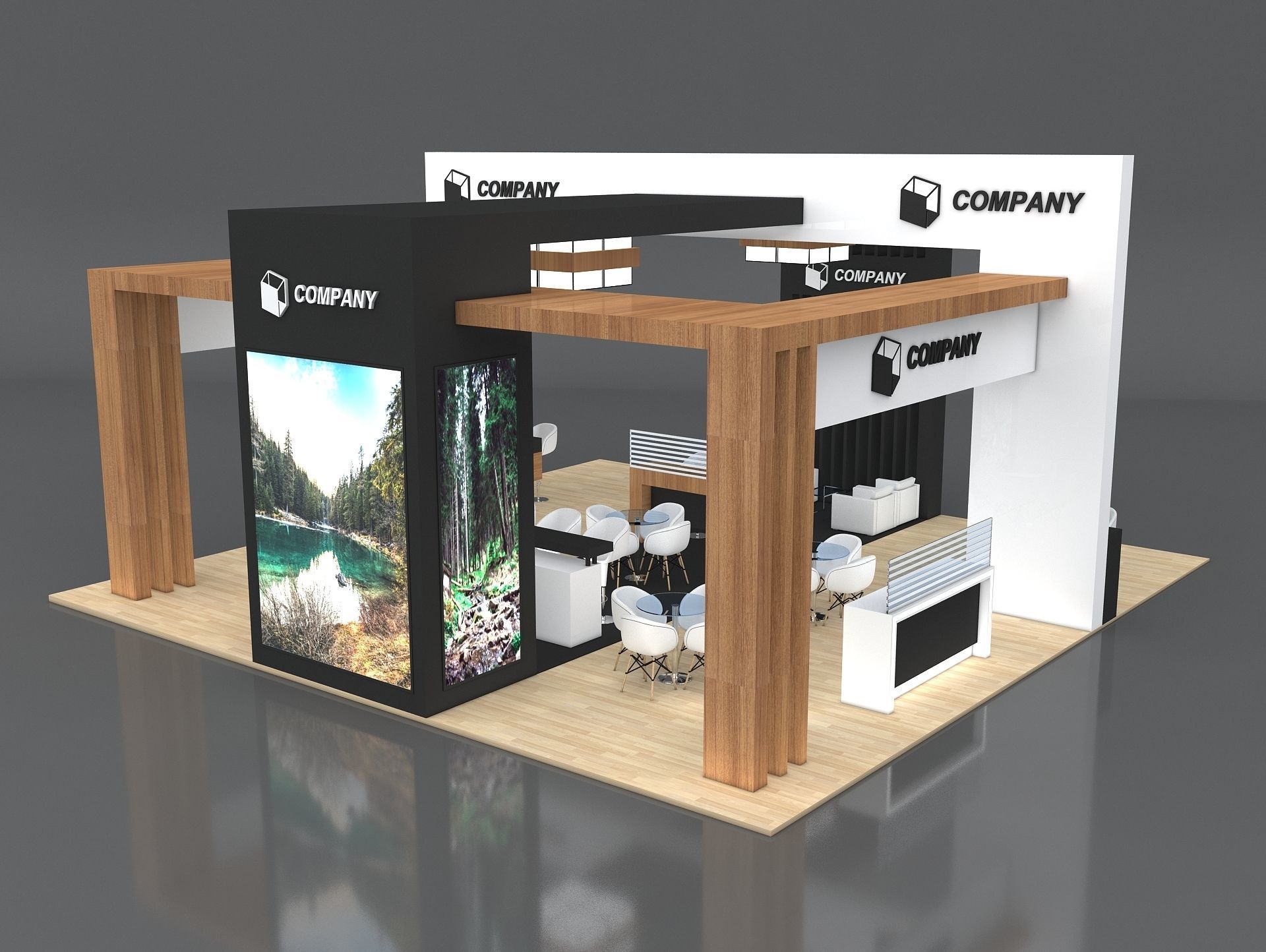 Exhibition Stand Booth Stall 10x10m Height 500cm 4 Side Open 3D model_6