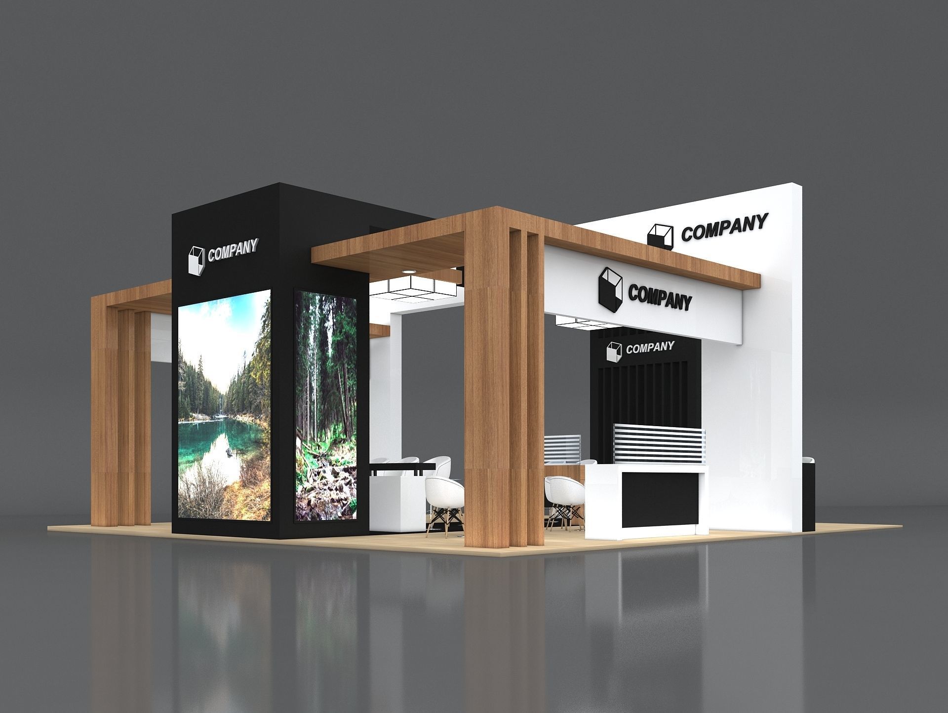 Exhibition Stand Booth Stall 10x10m Height 500cm 4 Side Open 3D model_1