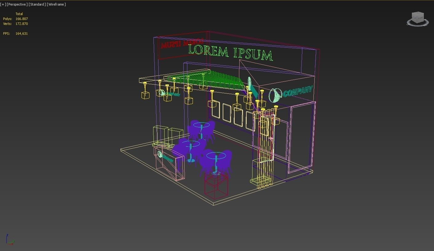 Exhibition Stand Booth Stall 7x5m Height 500cm 3 Side Open 3D model_6