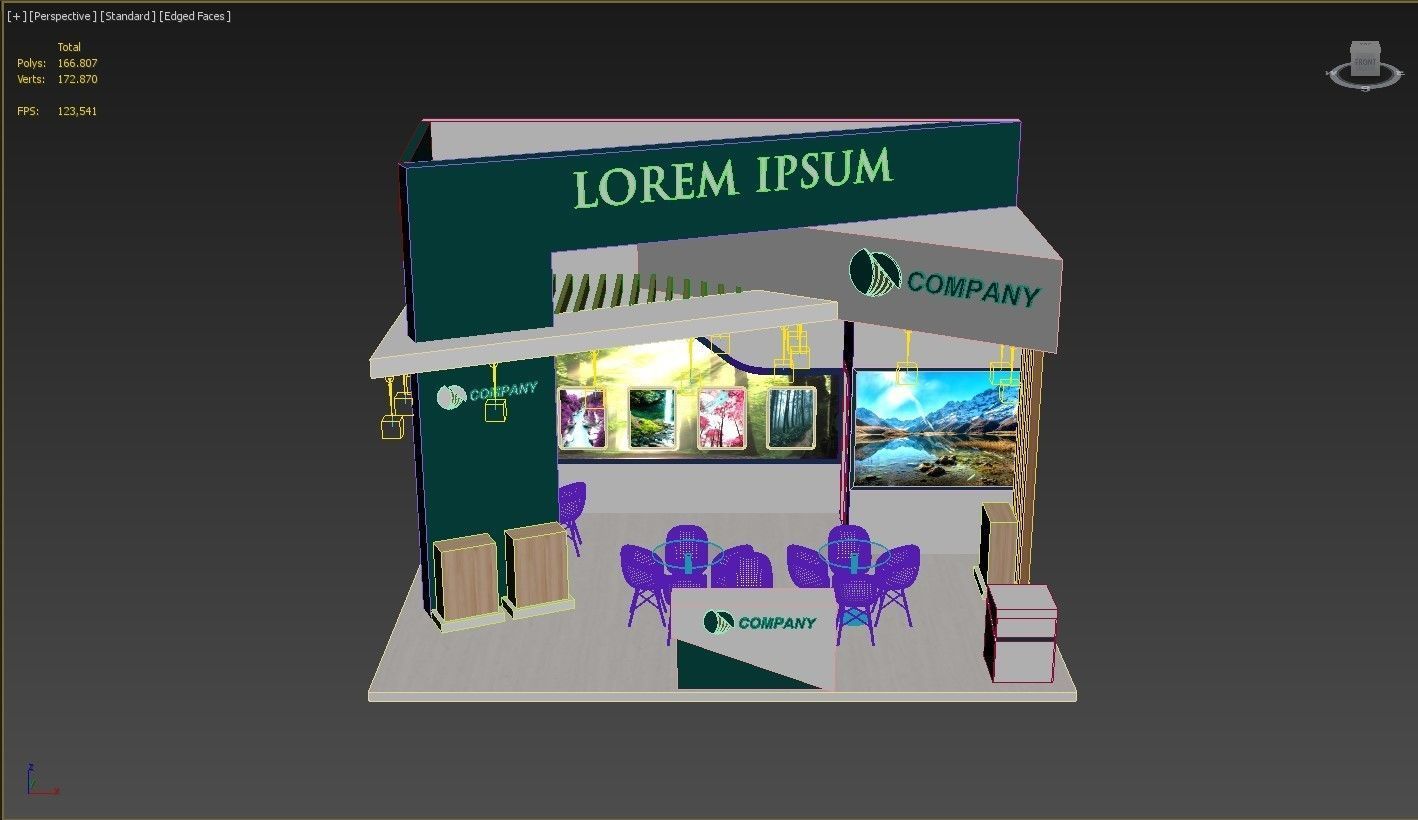 Exhibition Stand Booth Stall 7x5m Height 500cm 3 Side Open 3D model_7