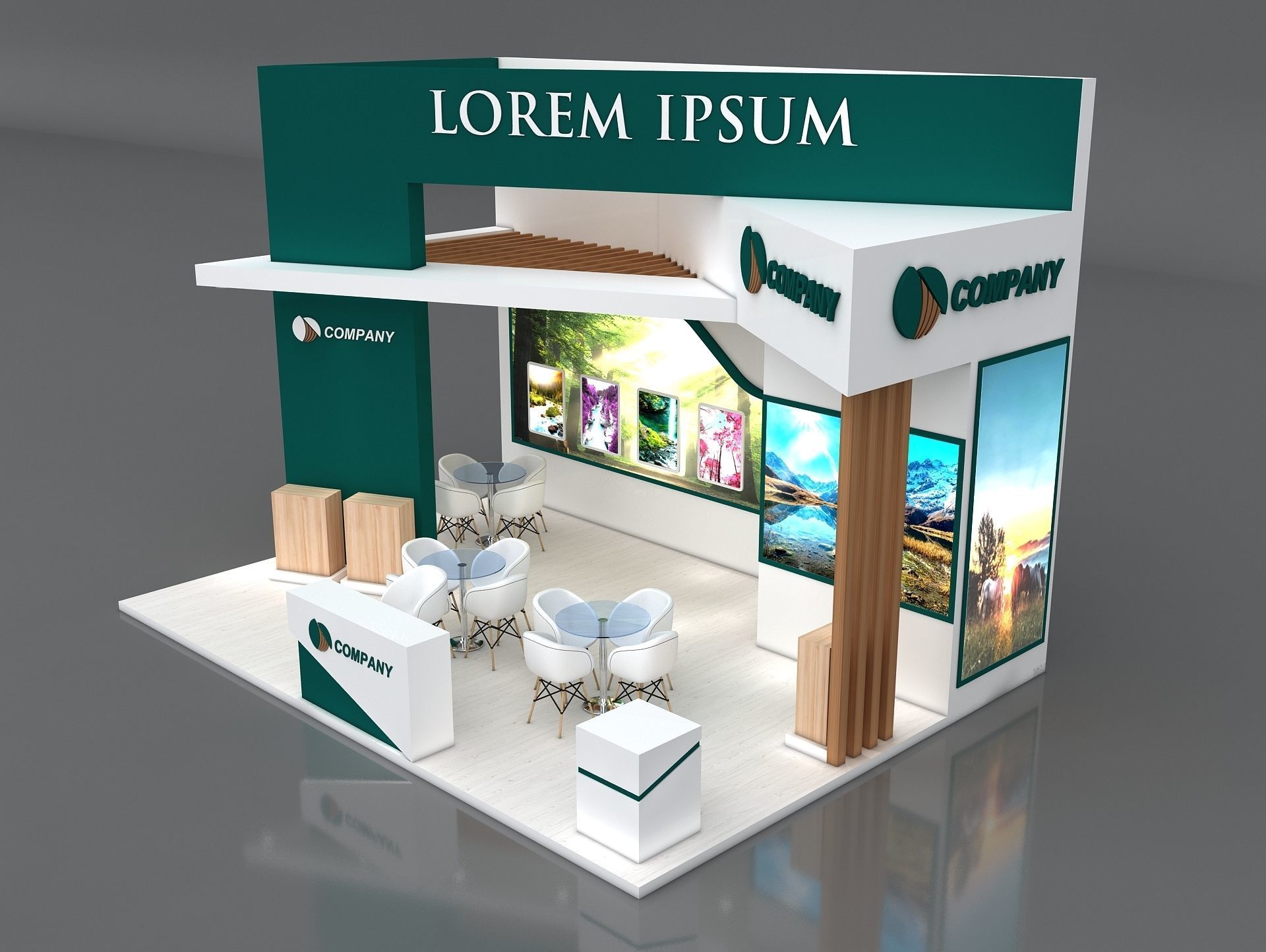 Exhibition Stand Booth Stall 7x5m Height 500cm 3 Side Open 3D model_4