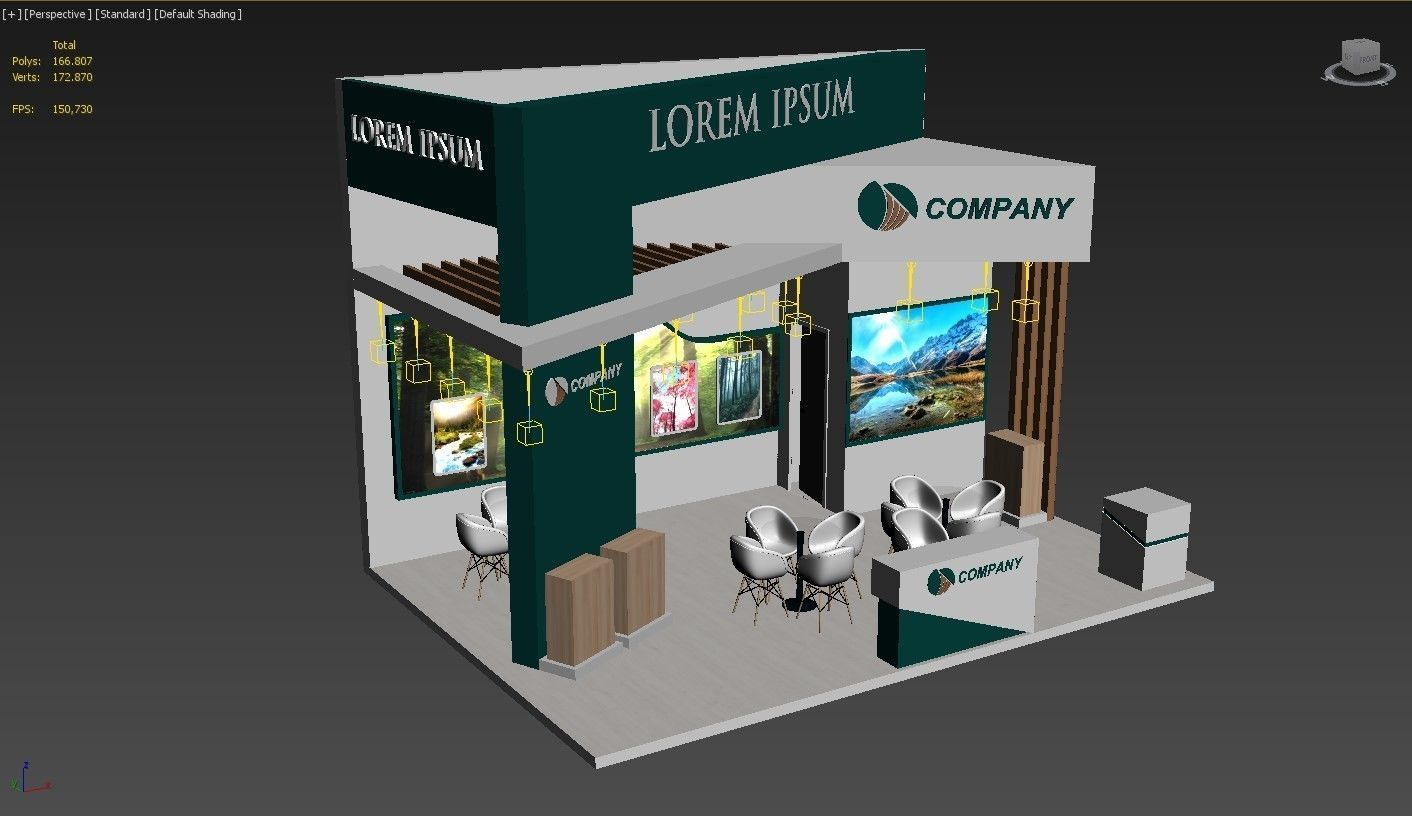 Exhibition Stand Booth Stall 7x5m Height 500cm 3 Side Open 3D model_5